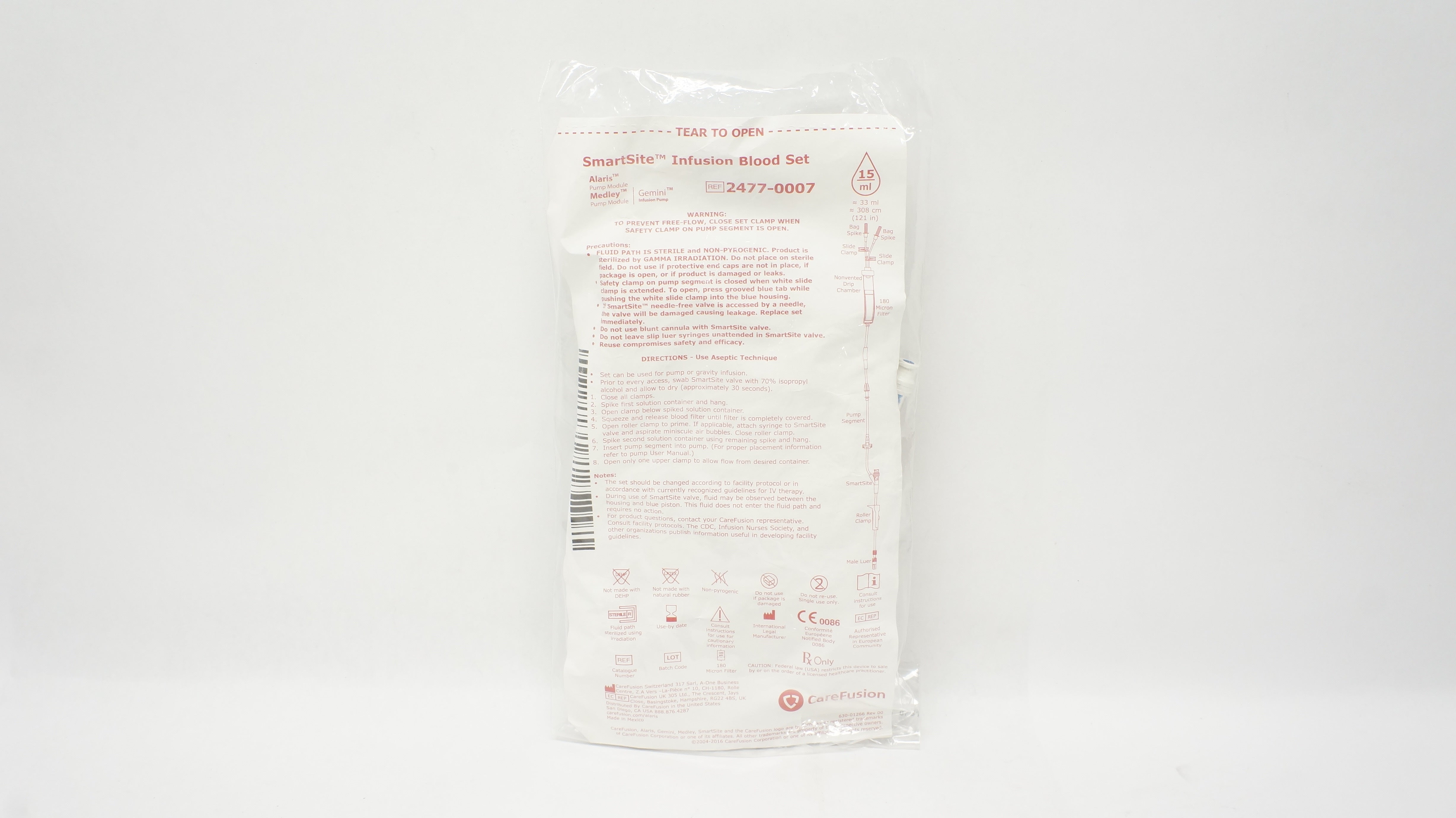 CareFusion 2477-0007 SmartSite Infusion Blood Set 180 Micron Filter 15ml (x)