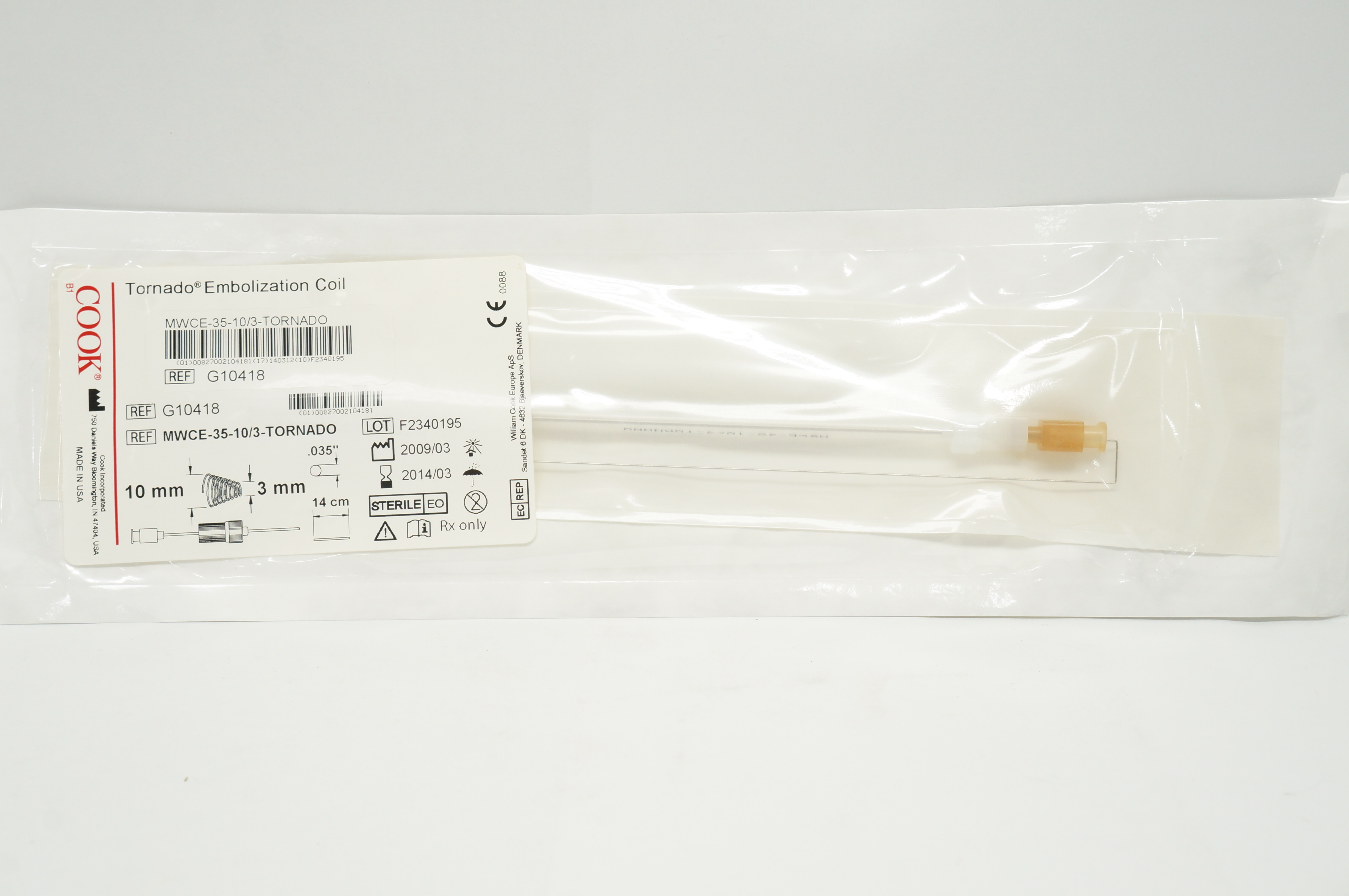 Cook Medical G10418 Tornado Embolization Coil 10mm x 3mm x .035inch x 14cm (x)