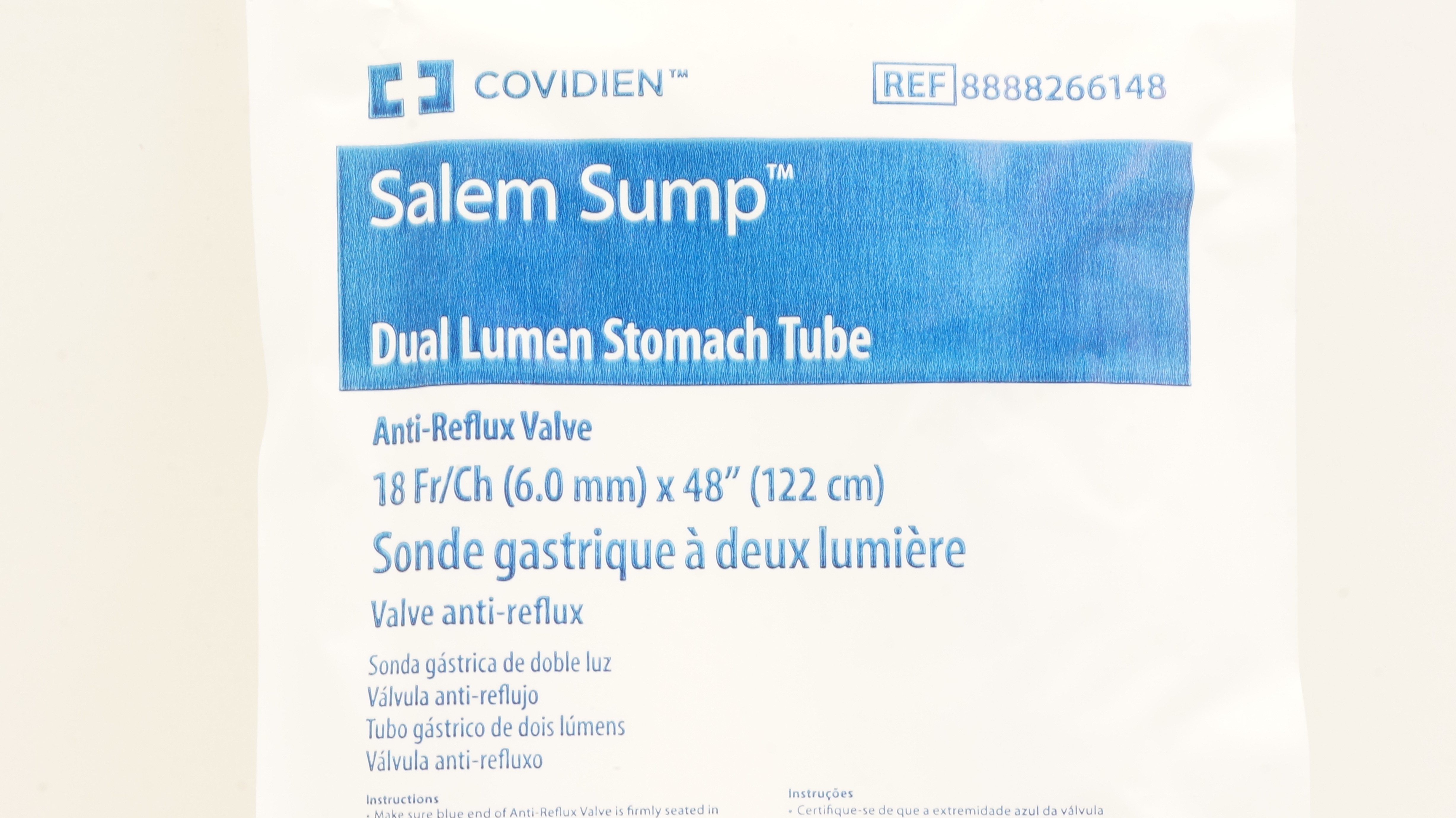 Covidien 8888266148 Salem Sump Dual Lumen Stomach Tube 18Fr/Ch x 48inch
