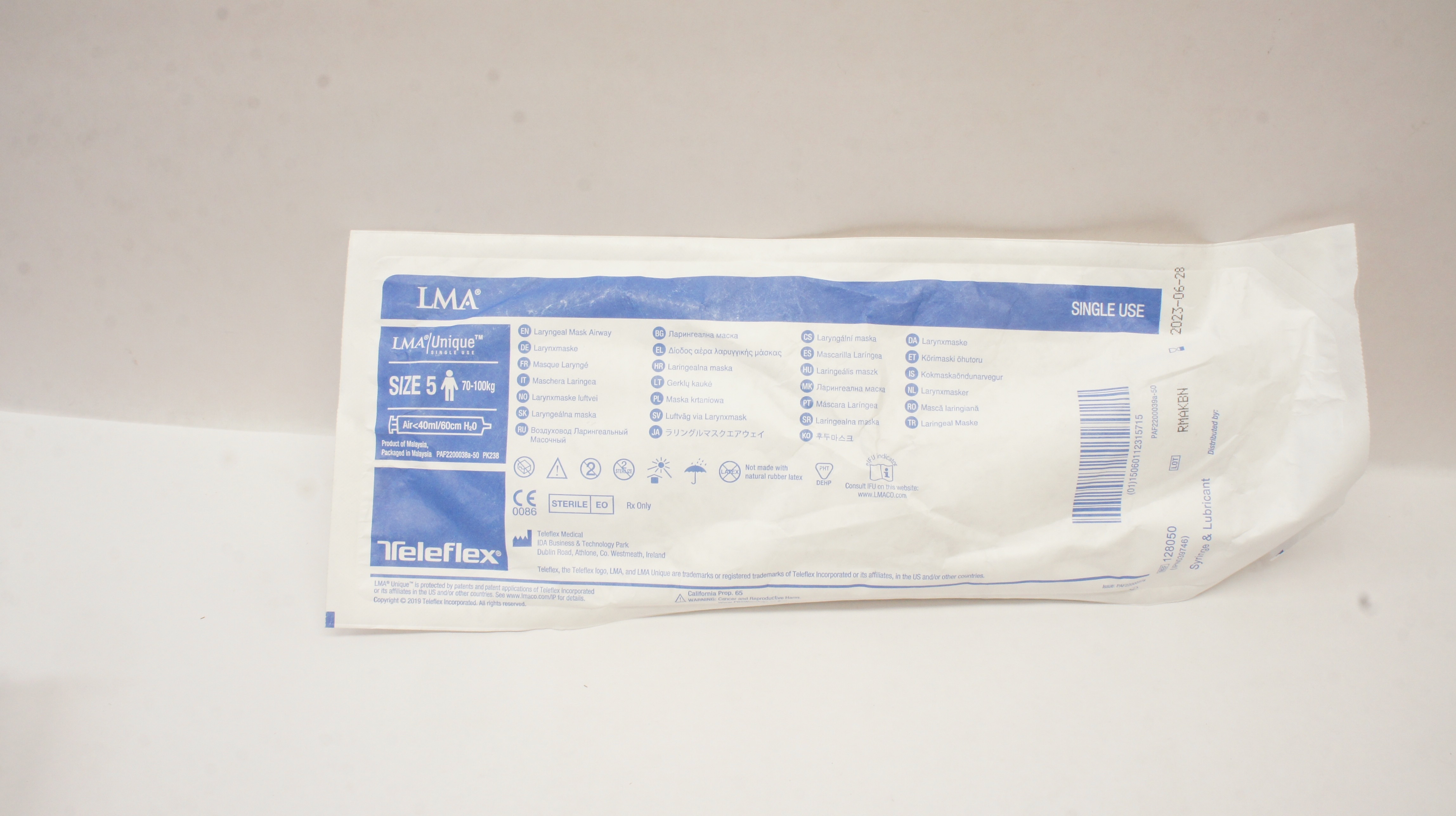 Teleflex 128050 LMA Unique Laryngoscope Mask Airway Size 5, 70-100kg (x)