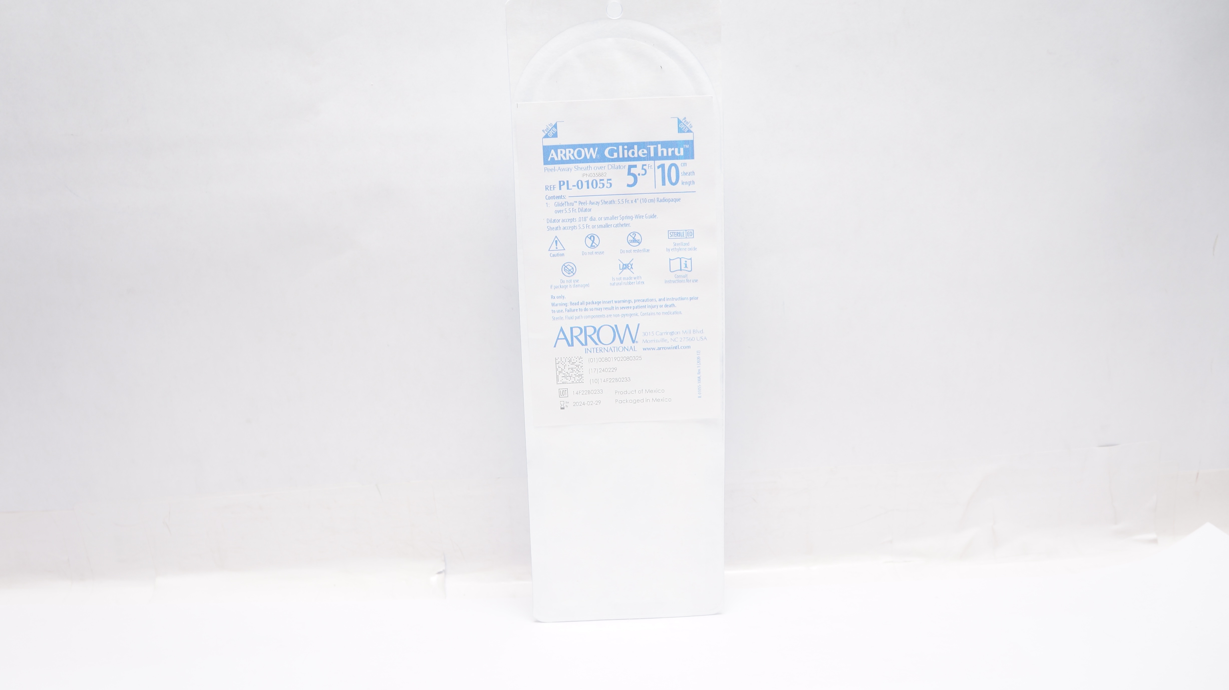 Arrow PL-01055 GlideThru Peel-Away Sheath Over Dilator 5.5Fr x 10cm (x)