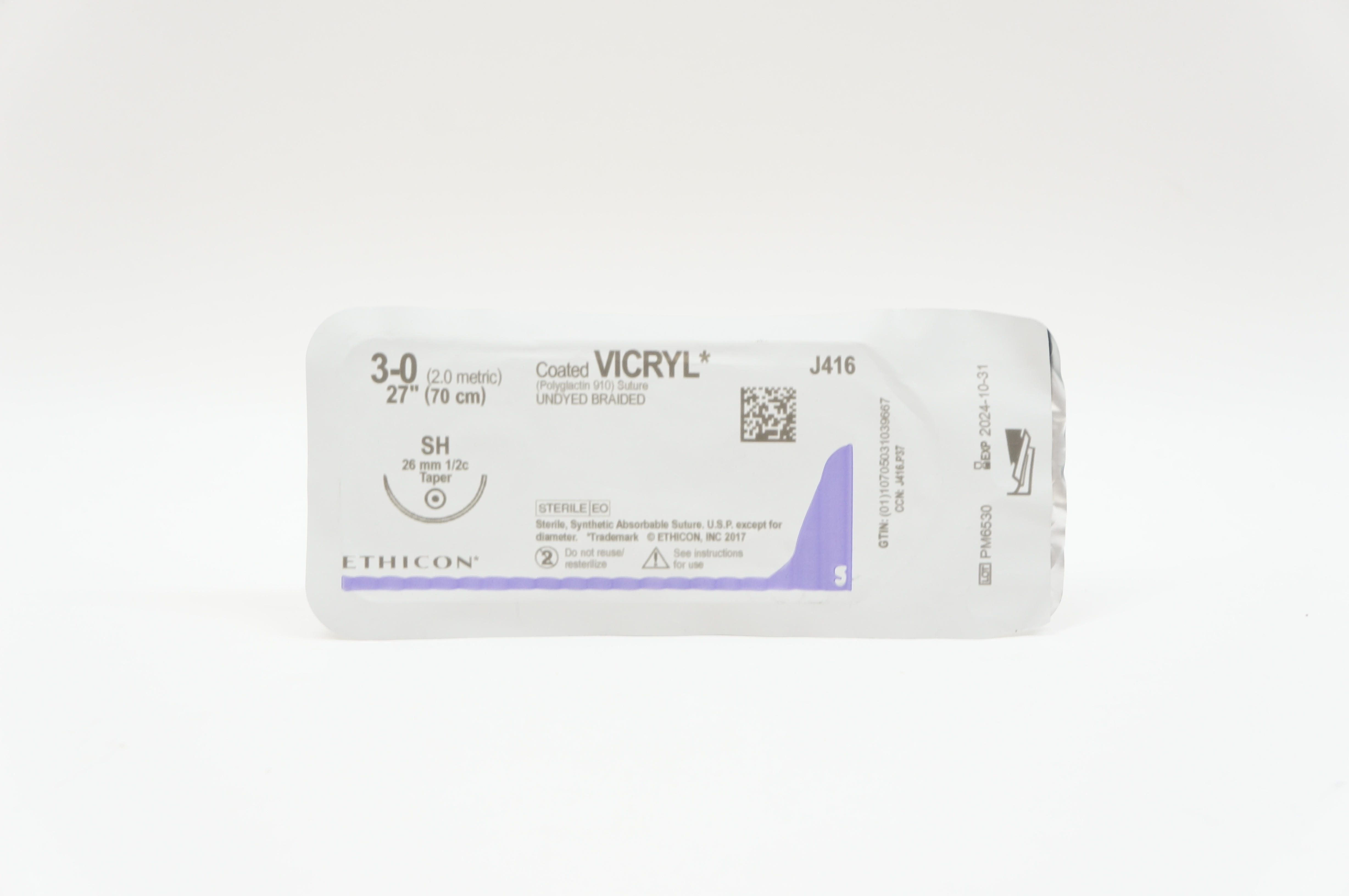 Ethicon J416 3-0 VICRYL, SH, 26mm 1/2c Taper, 27inch