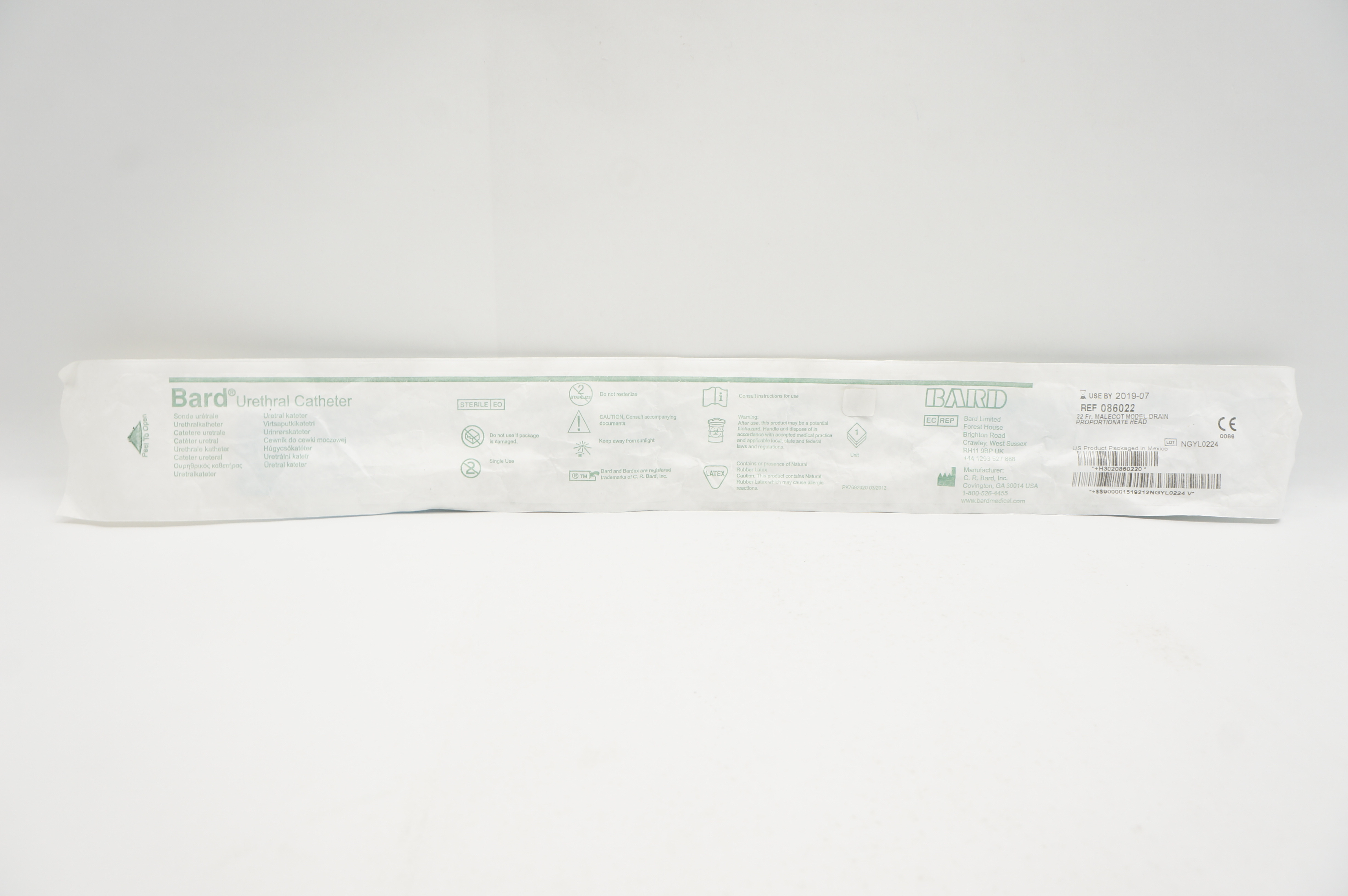 Bard 086022 Urethral Cath. Malecot Model Drain Proportionate Head 22Fr (x)