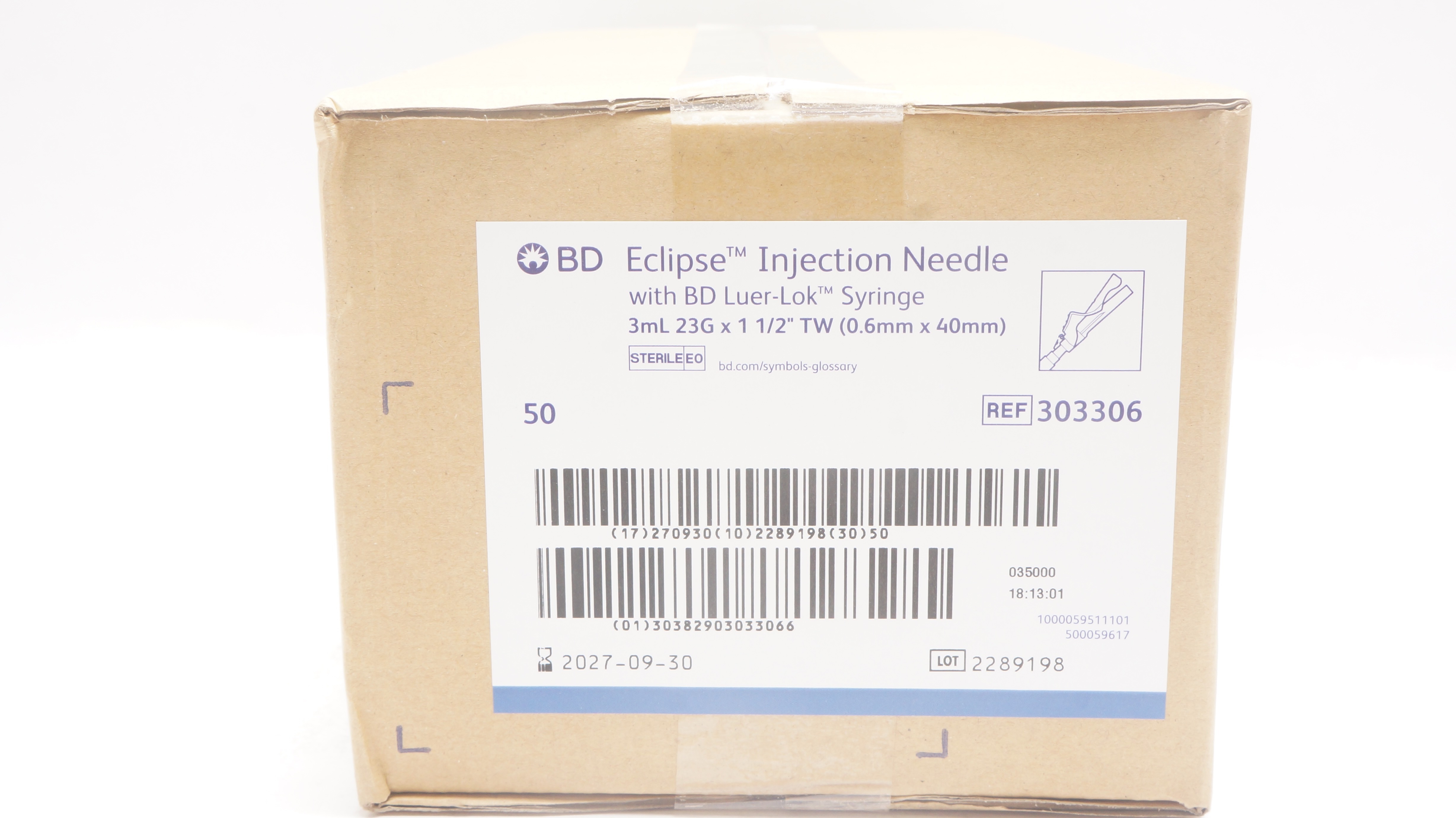 BD 303306 Eclipse Injection Needle W/Syringe 3mL 23G x 1 1/2In TW- Case ...