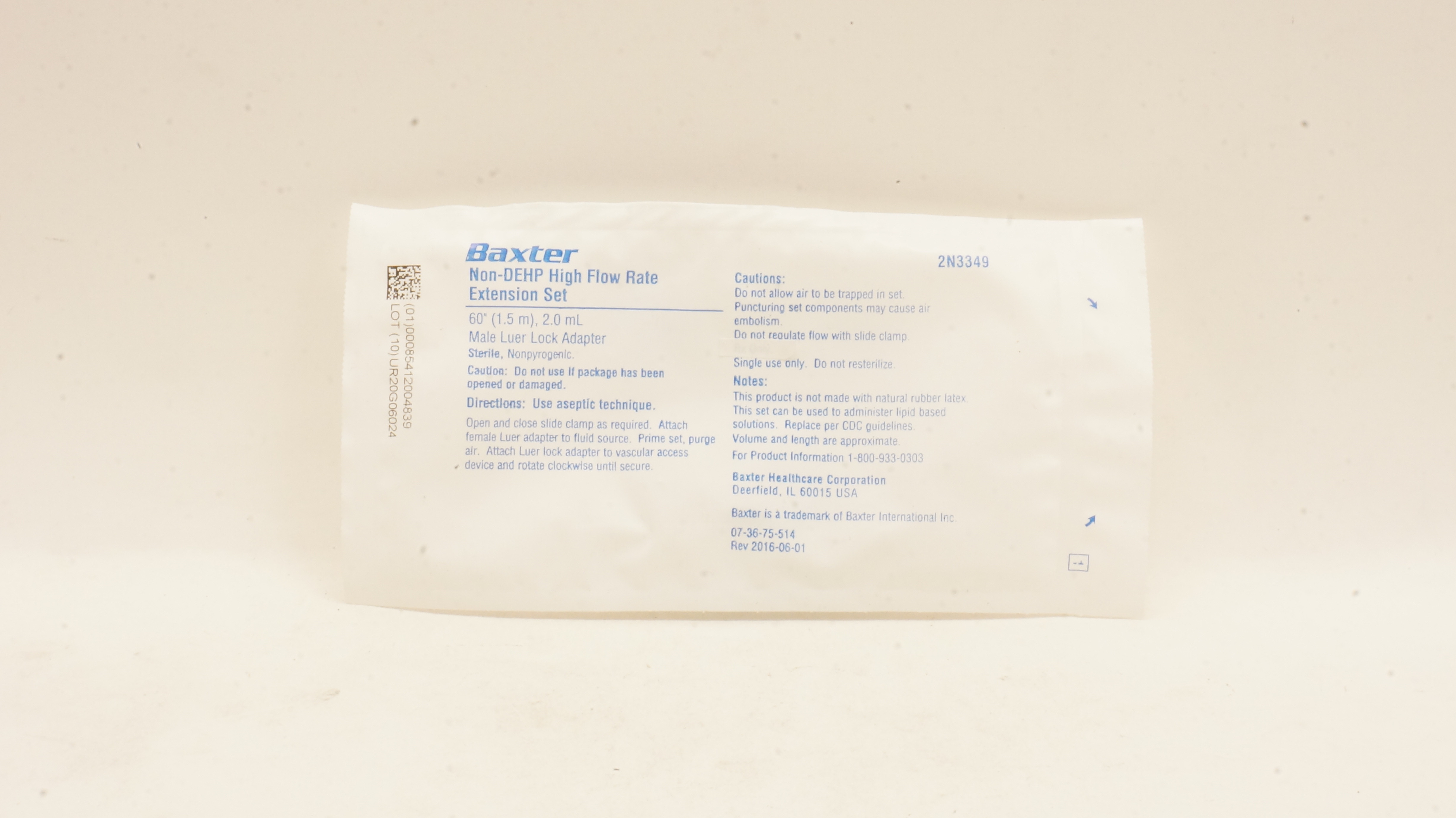 Baxter 2N3349 Non-DEHP High Flow Rate Extension Set 60inch x 2.0mL