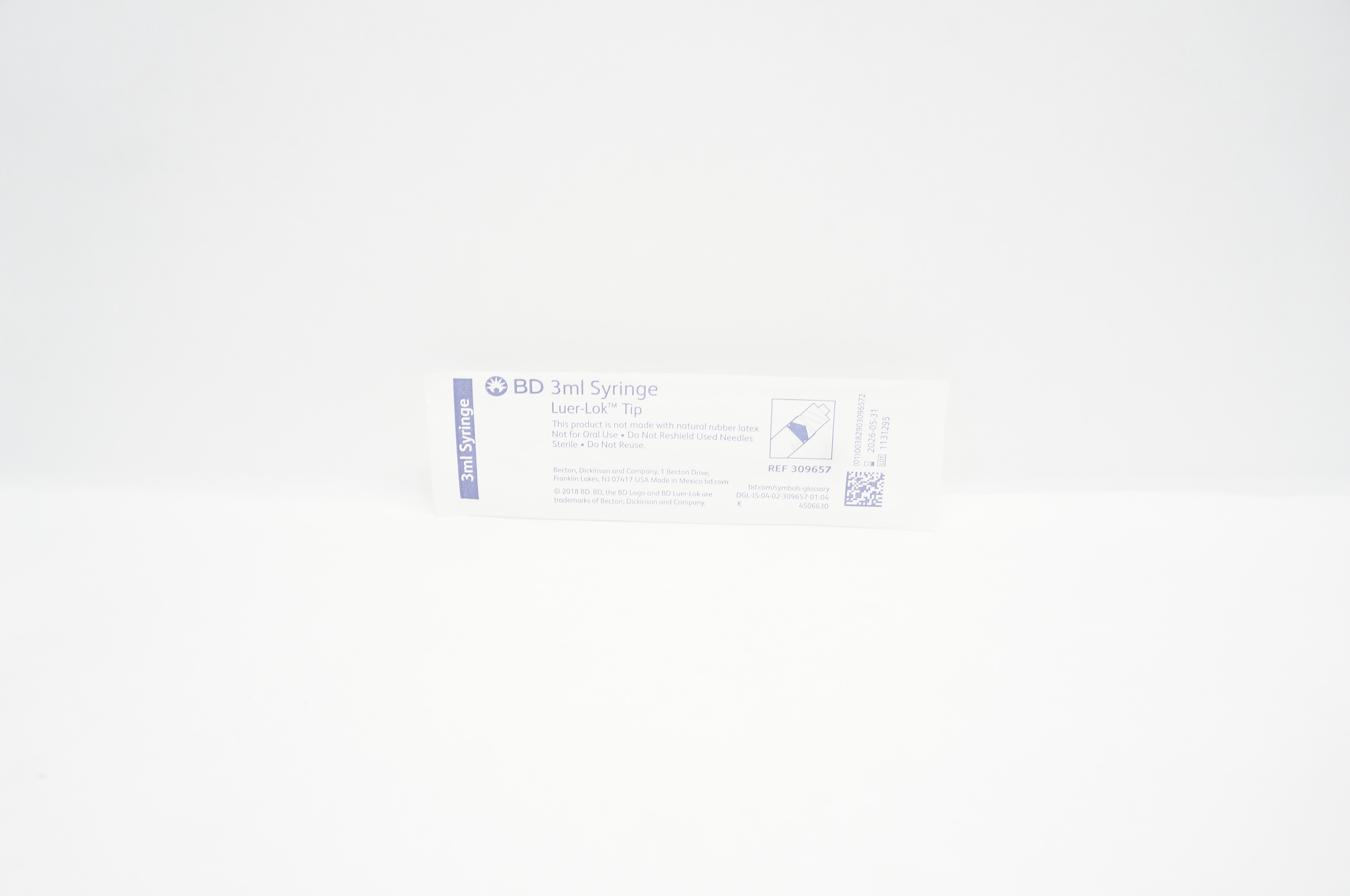 BD 309657 Luer-Lok Tip 3mL Syringe