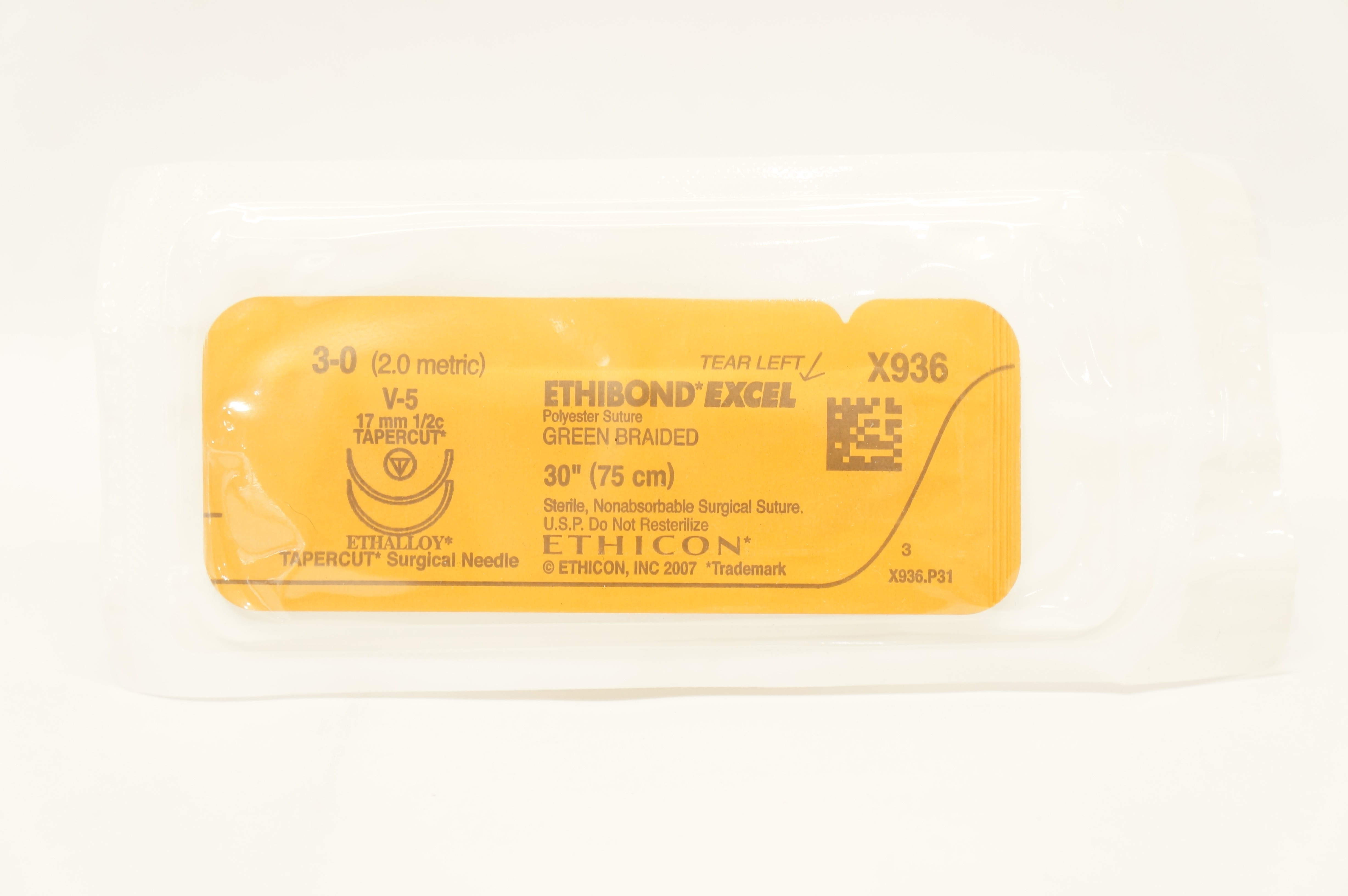 Ethicon X936 3-0 Ethibond Excel, Polyester Stre V-5, 17mm 1/2c Tapercut, 30inch (x)