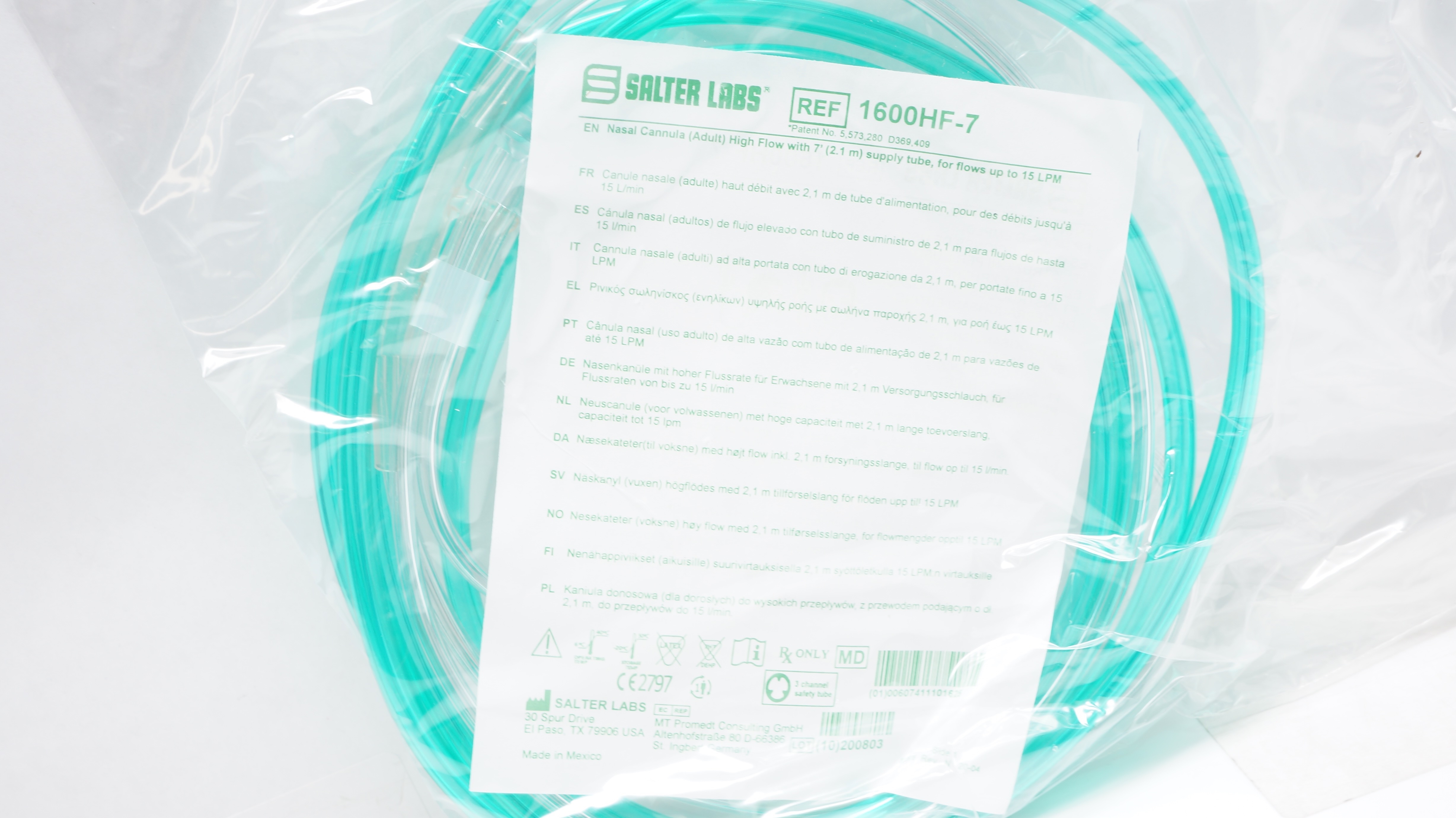 Salter Labs 1600HF-7 Nasal Cannula High Flow with Supply Tube 7ft