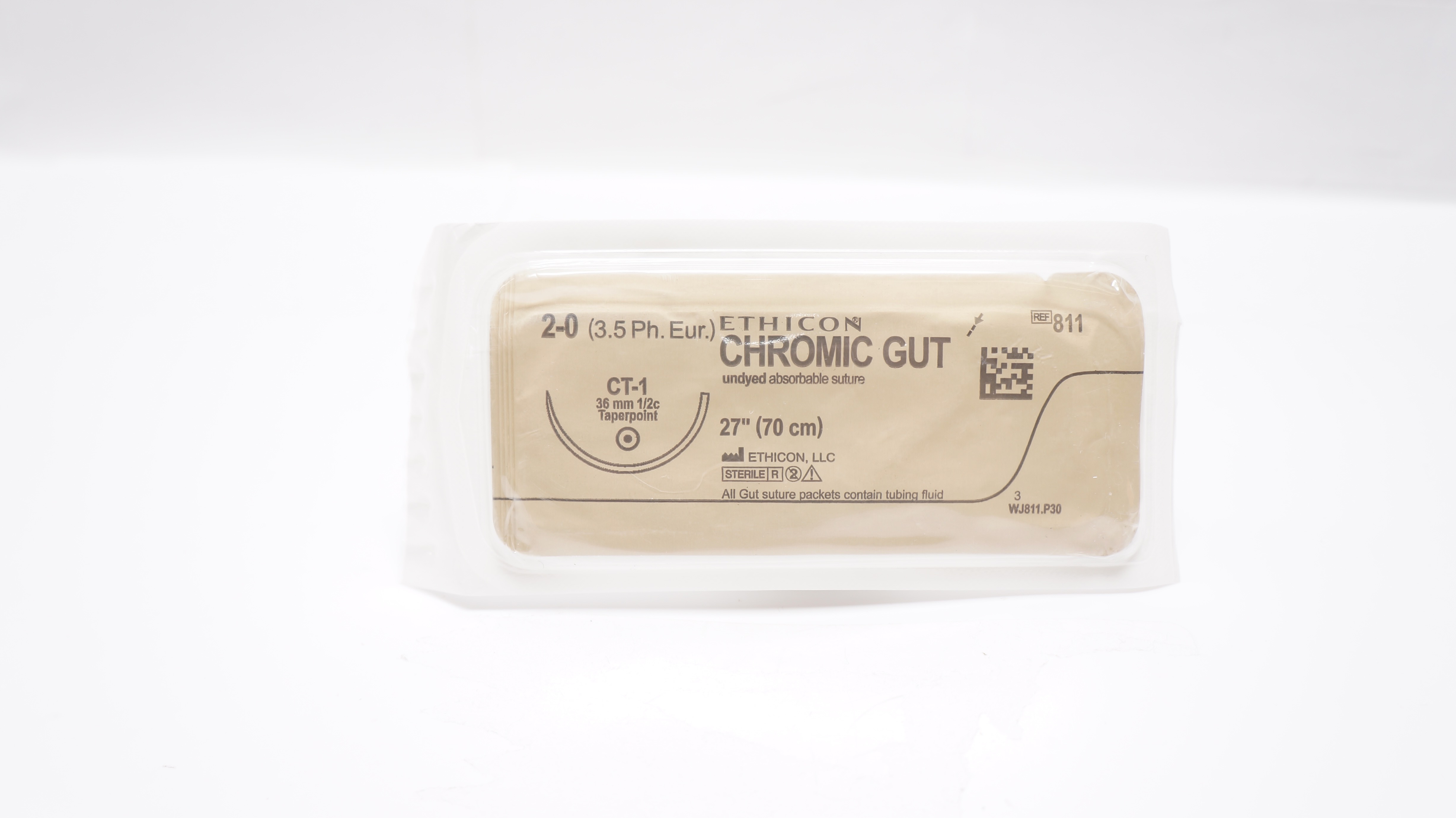 Ethicon 811 2-0 CHROMIC GUT, CT-1, 36mm 1/2c Taper, 27inch
