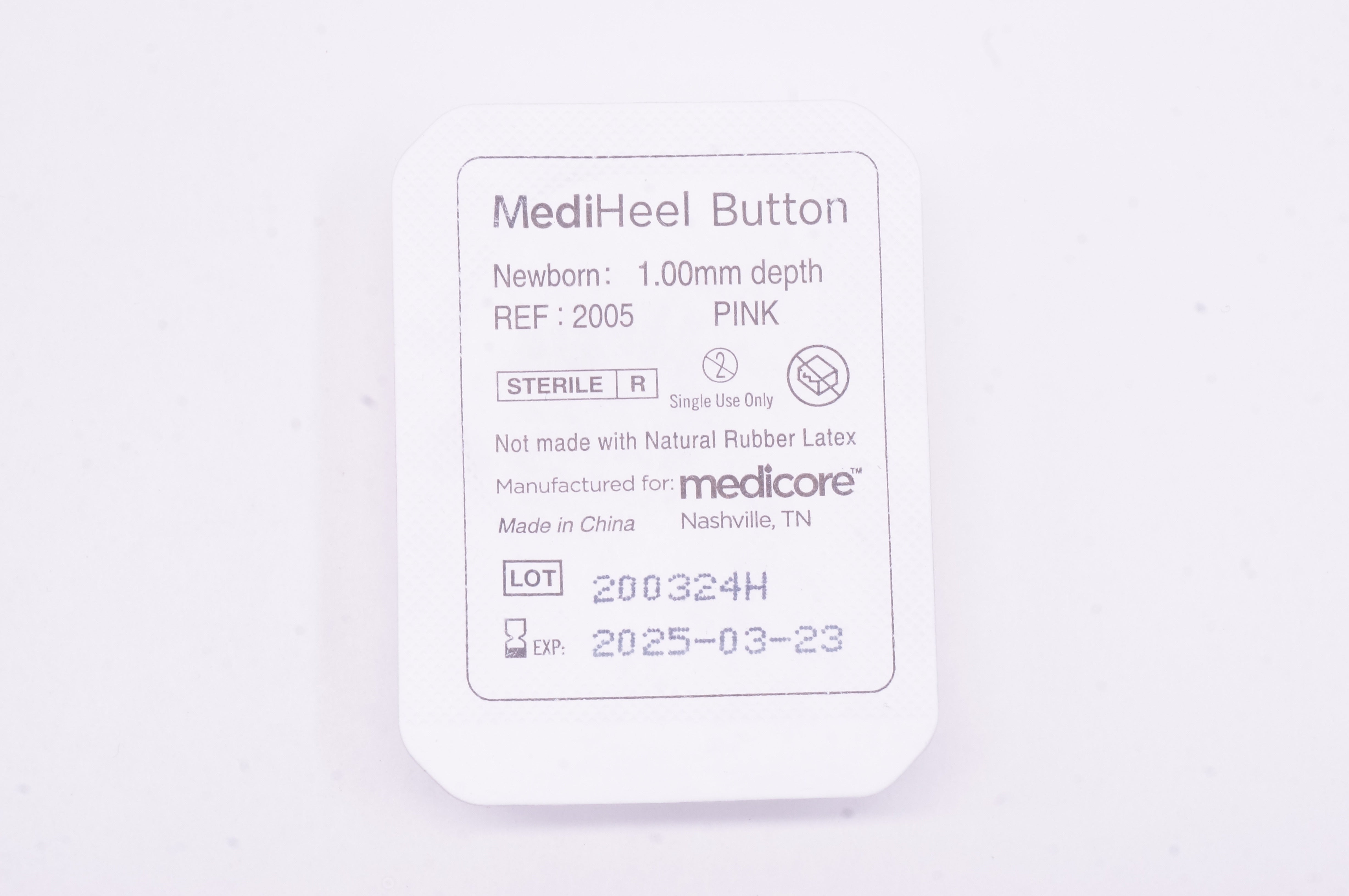 Medicore 2005 MediHeel Button, Newborn, Pink, 1.00mm depth