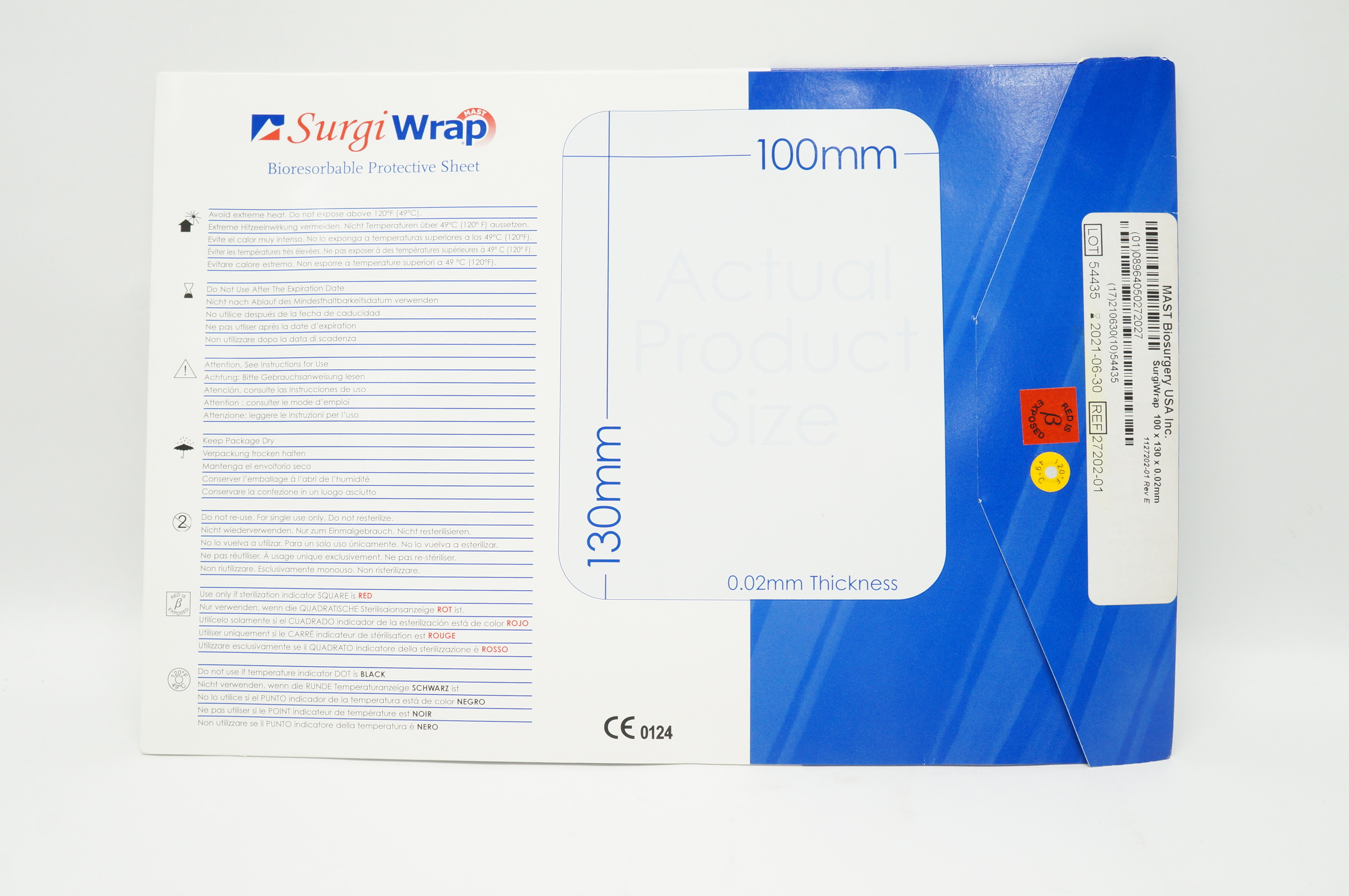 MAST Biosurgery 27202-01 Surgi Wrap Bioresorbable Protective Sheet 100 x130mm(x)