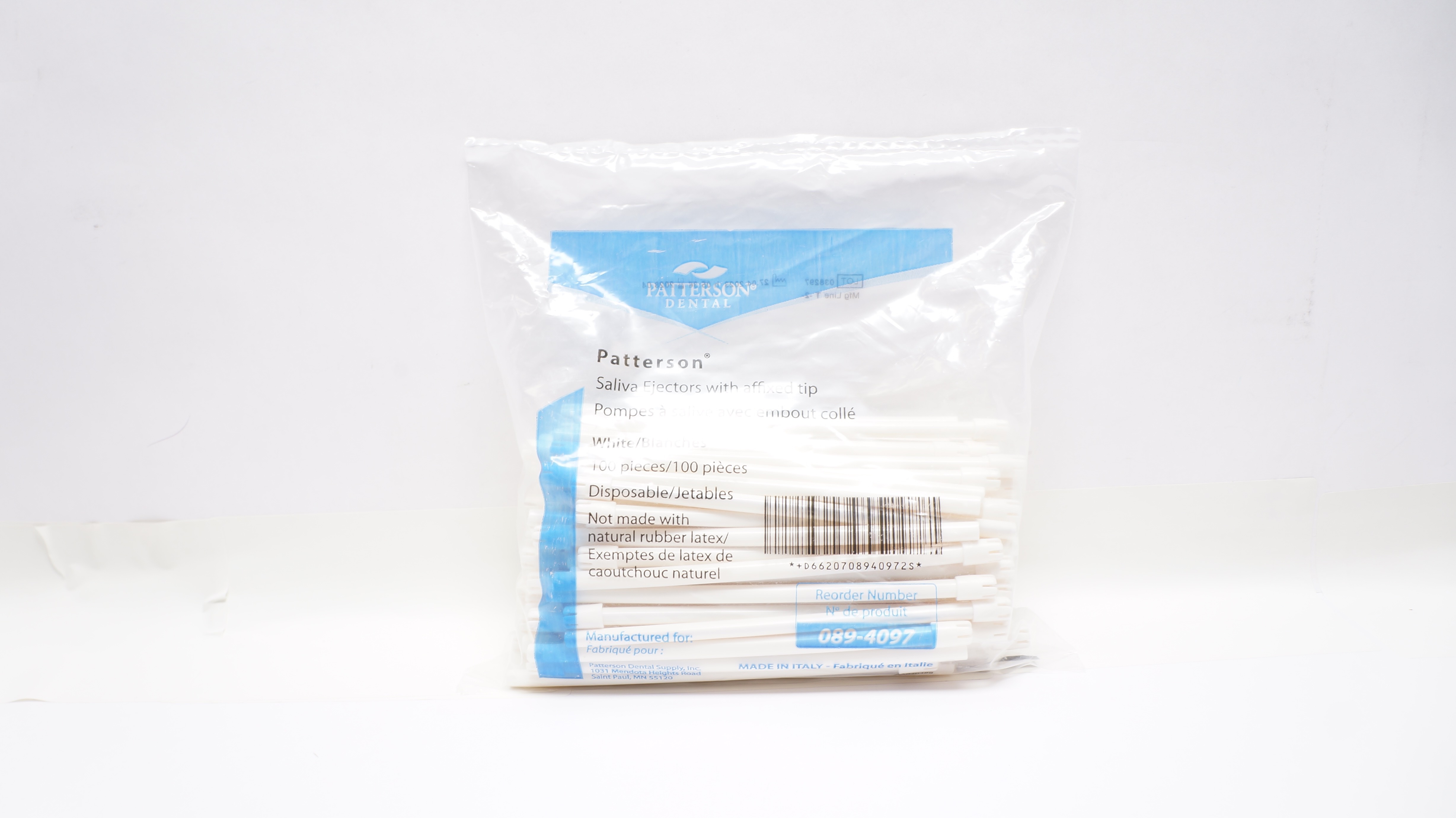 Patterson Dental 089-4097 Disposable Saliva Ejectors, White - Pack of 100