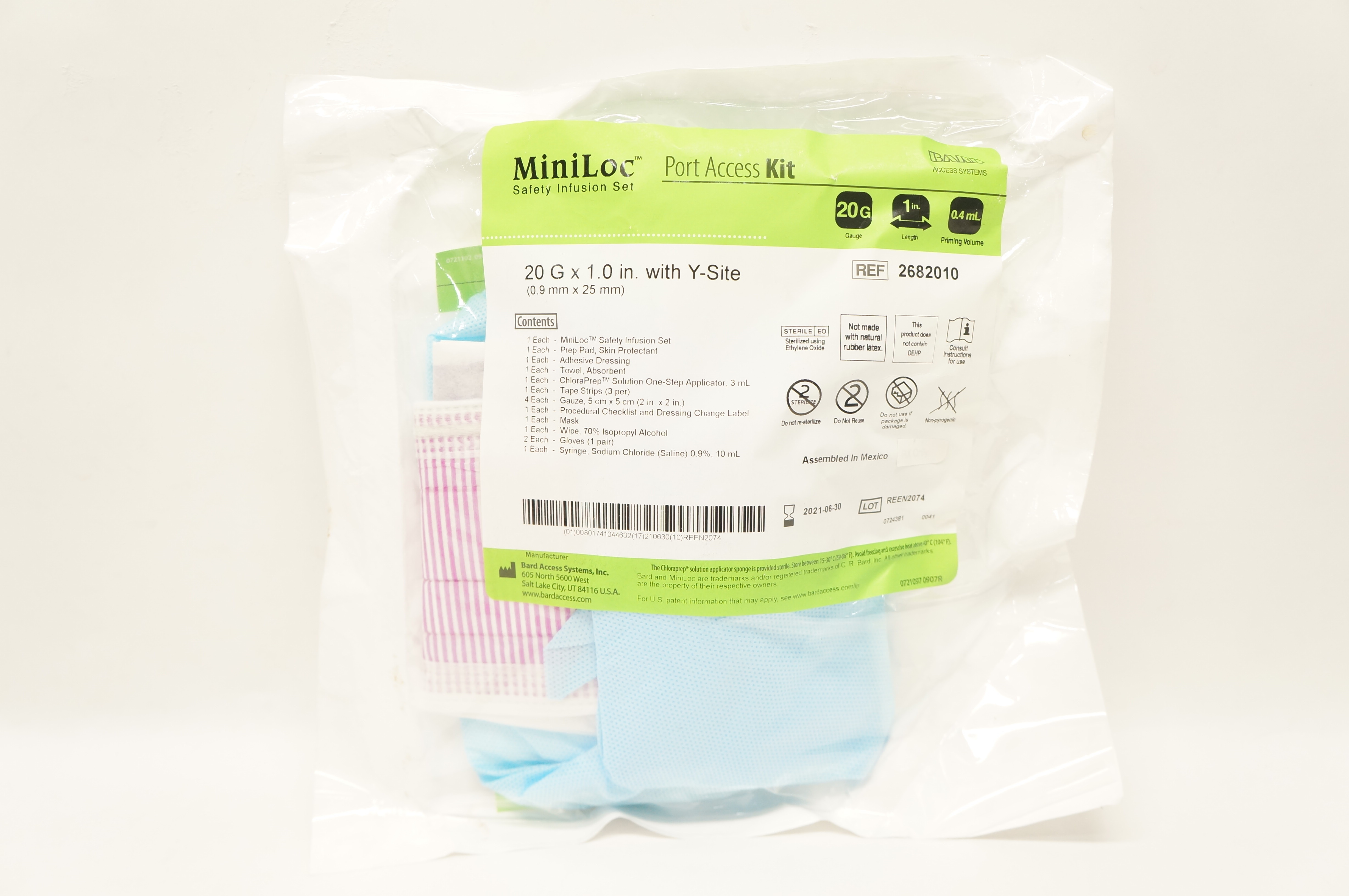 Bard 2682010 MiniLoc Safety Infusion Set Port Access Kit w/Y-Site 20Gx1.0inch(x)