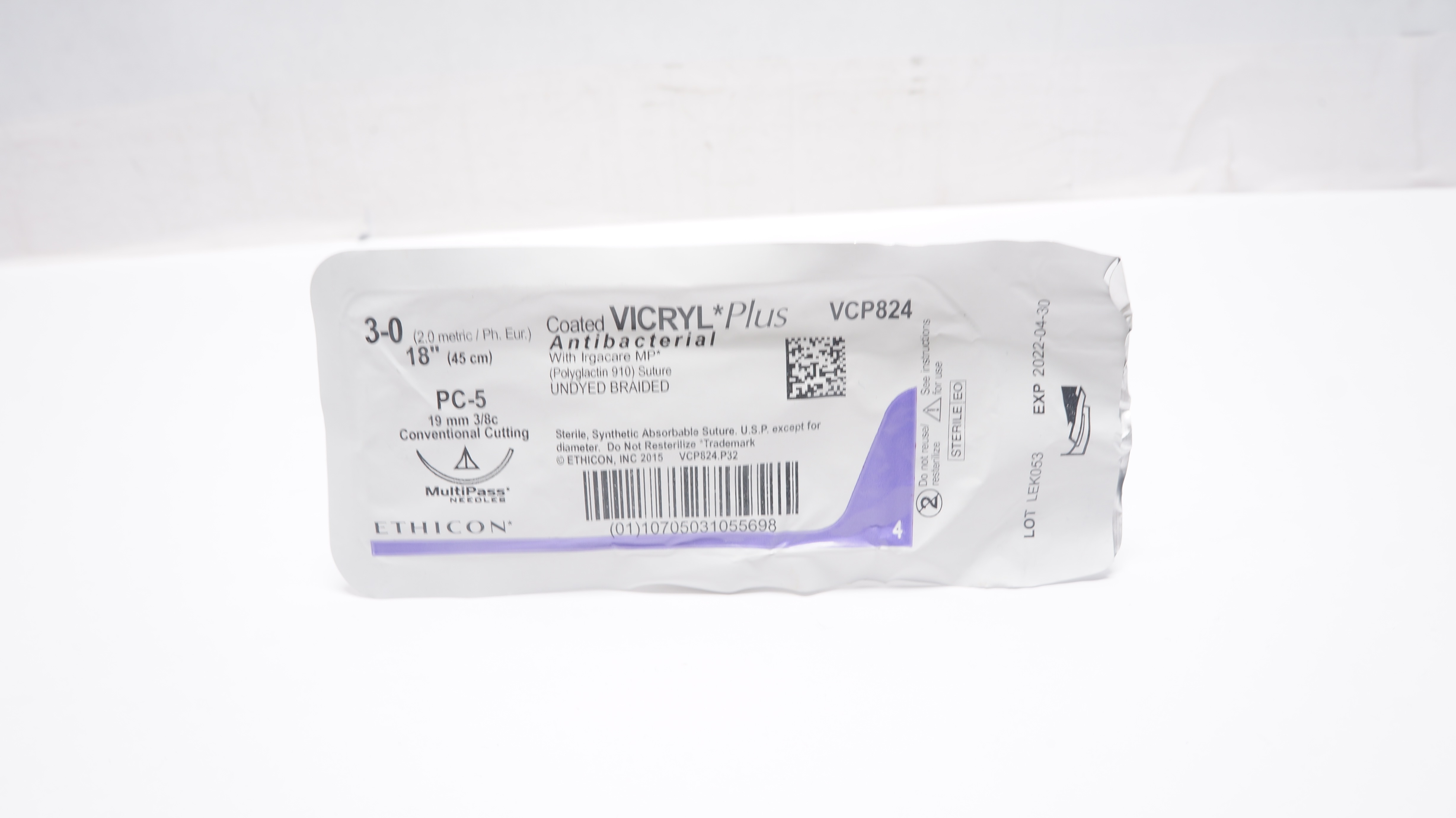 Ethicon VCP824 3-0 Vicryl Stre PC-5 19mm 3/8c Conventional Cutting 18inch (x)