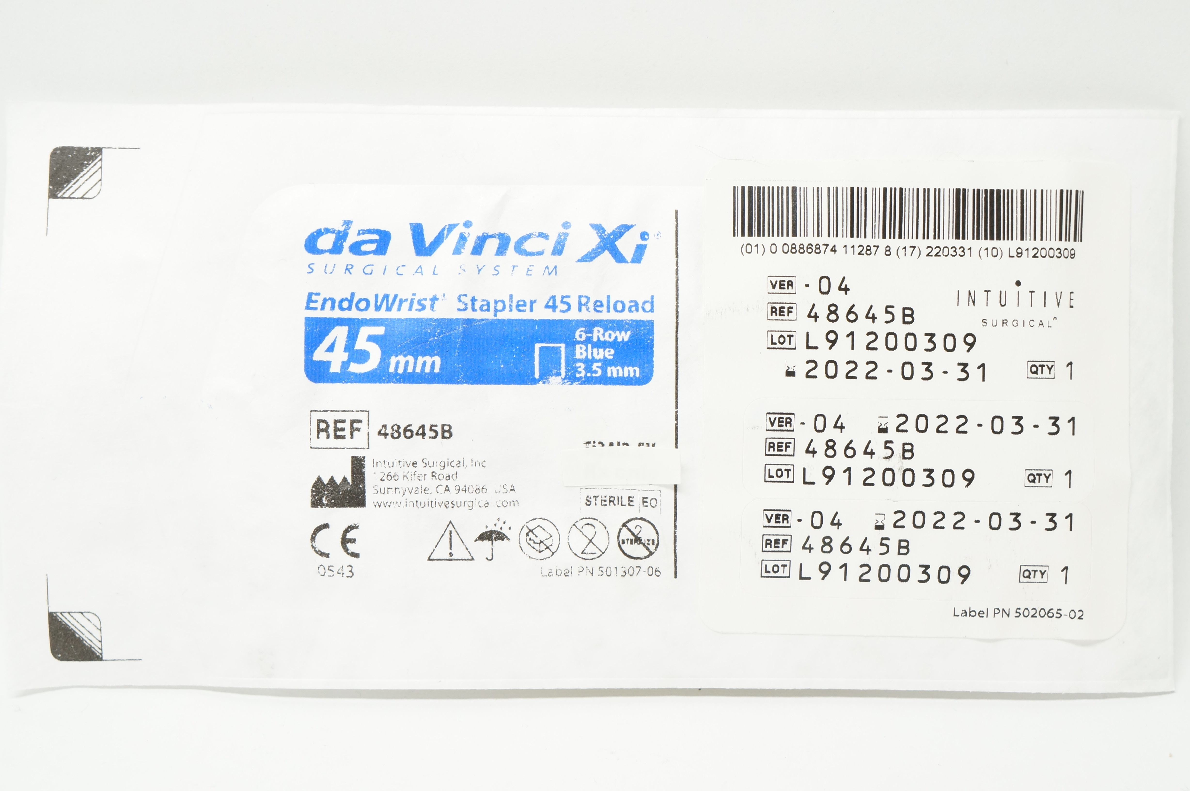 Intuitive 48645B Da VinciXi EndoWrist Stapler 45 Reload 45mm 6-Row 3.5 mm (x)