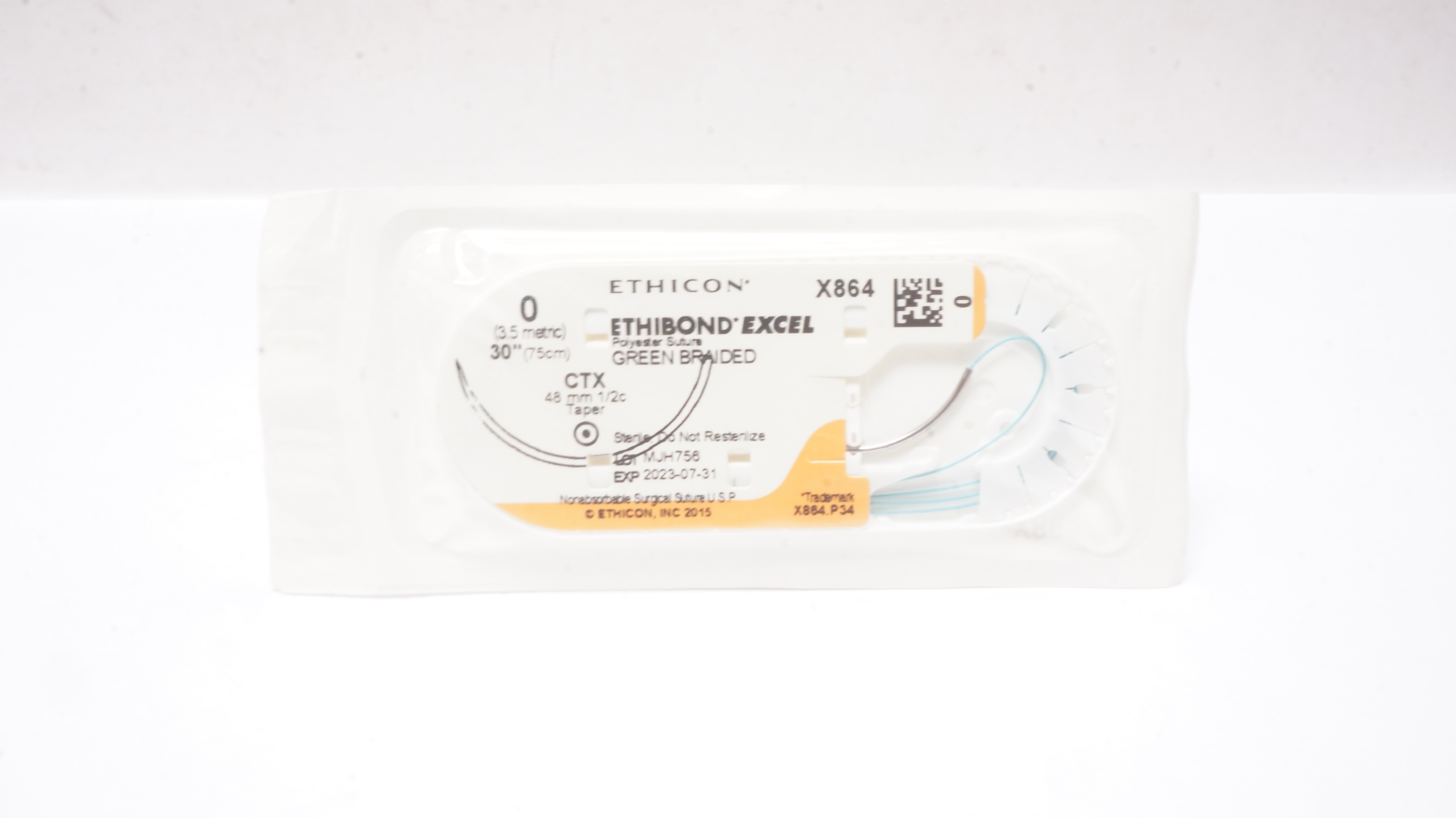Ethicon X864 0 ETHIBOND EXCEL Polyester Stre CTX, 48mm 1/2c Taper, 30inch (x)