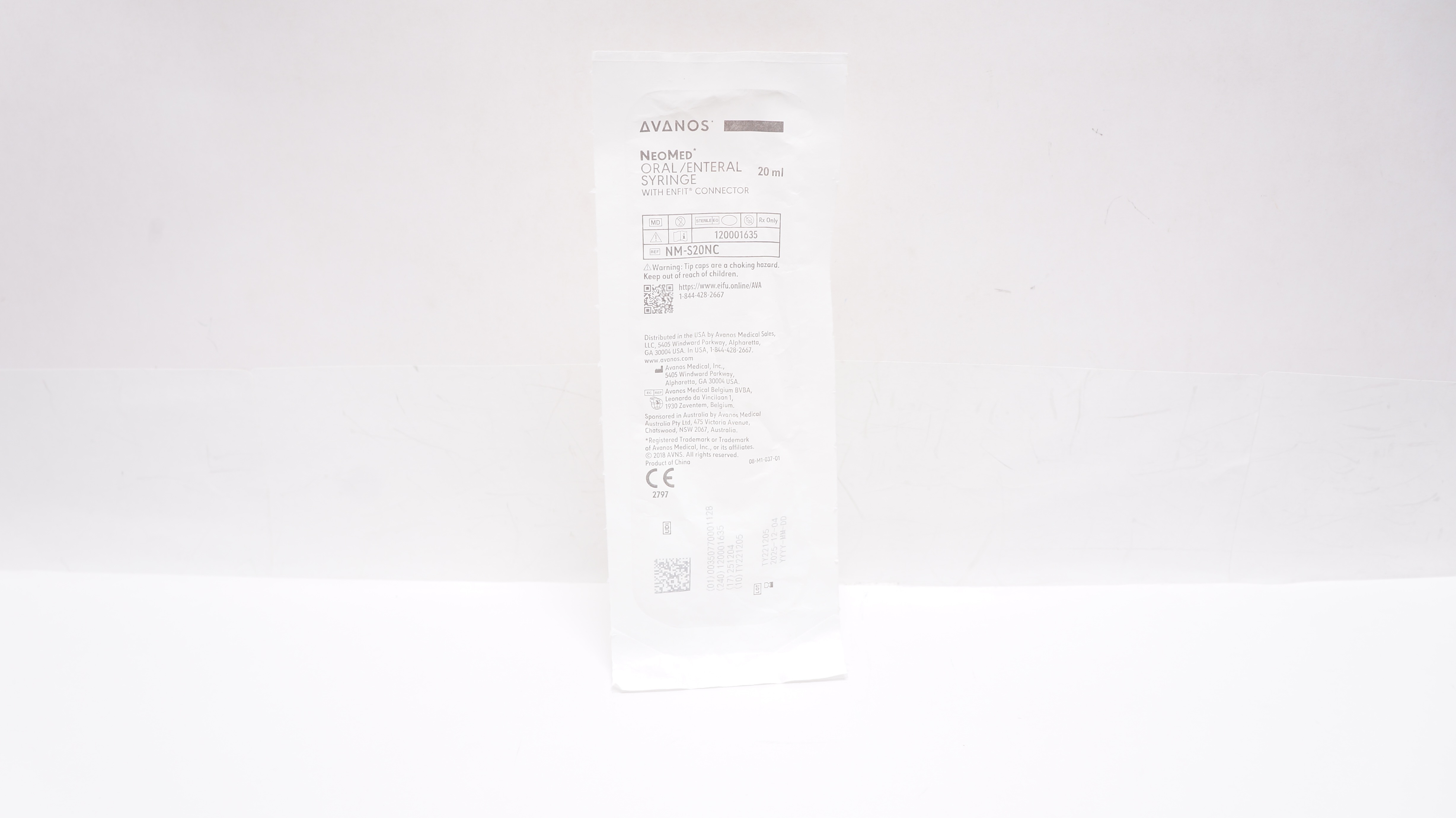 Avanos NMS20NC NeoMed Oral/Enteral Syringe with ENFIT Connector 20mL