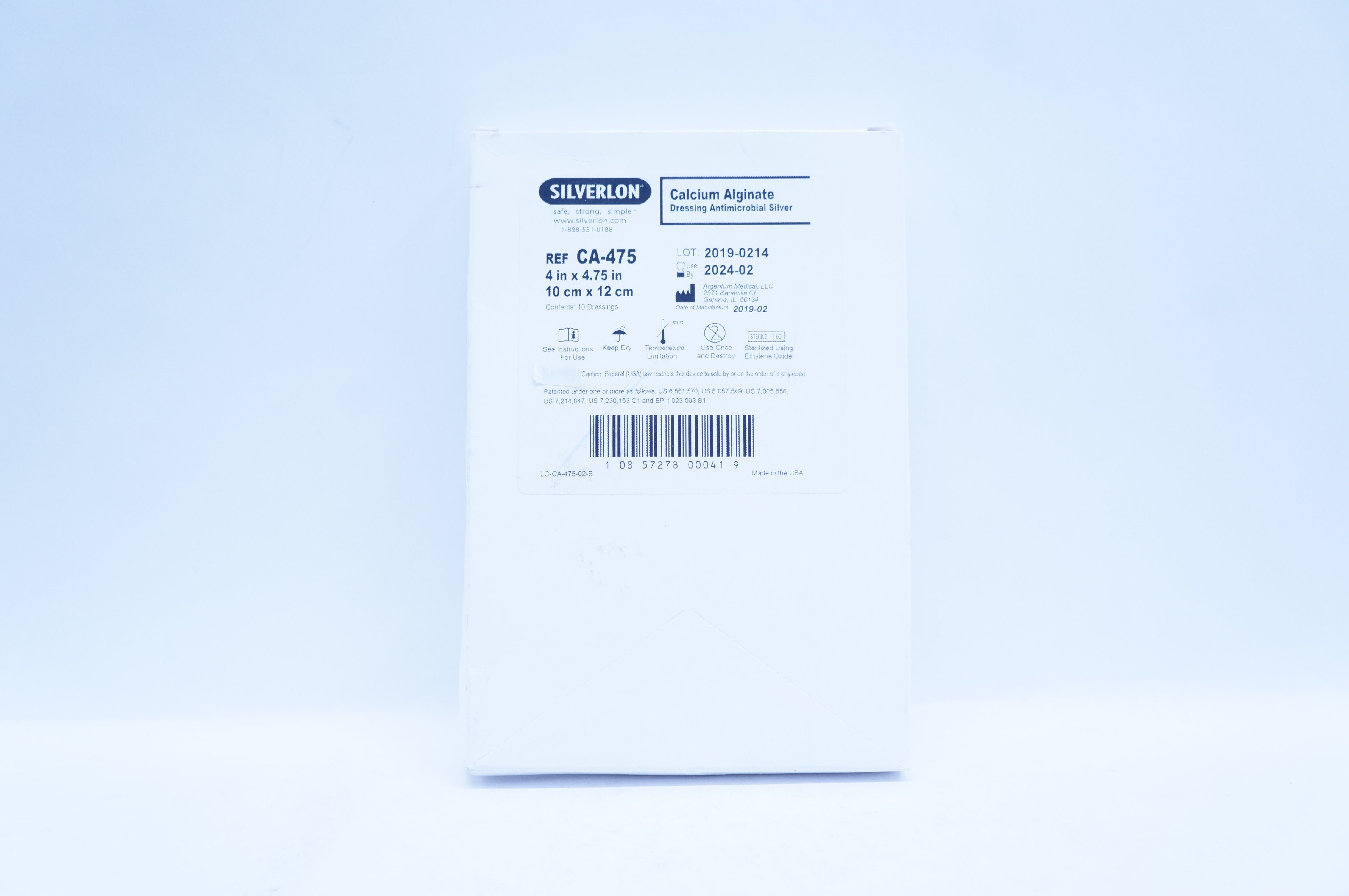 Silverlon CA-475 Dressing Antimicrobial Silver 4inch x 4.75inch - Box of 10