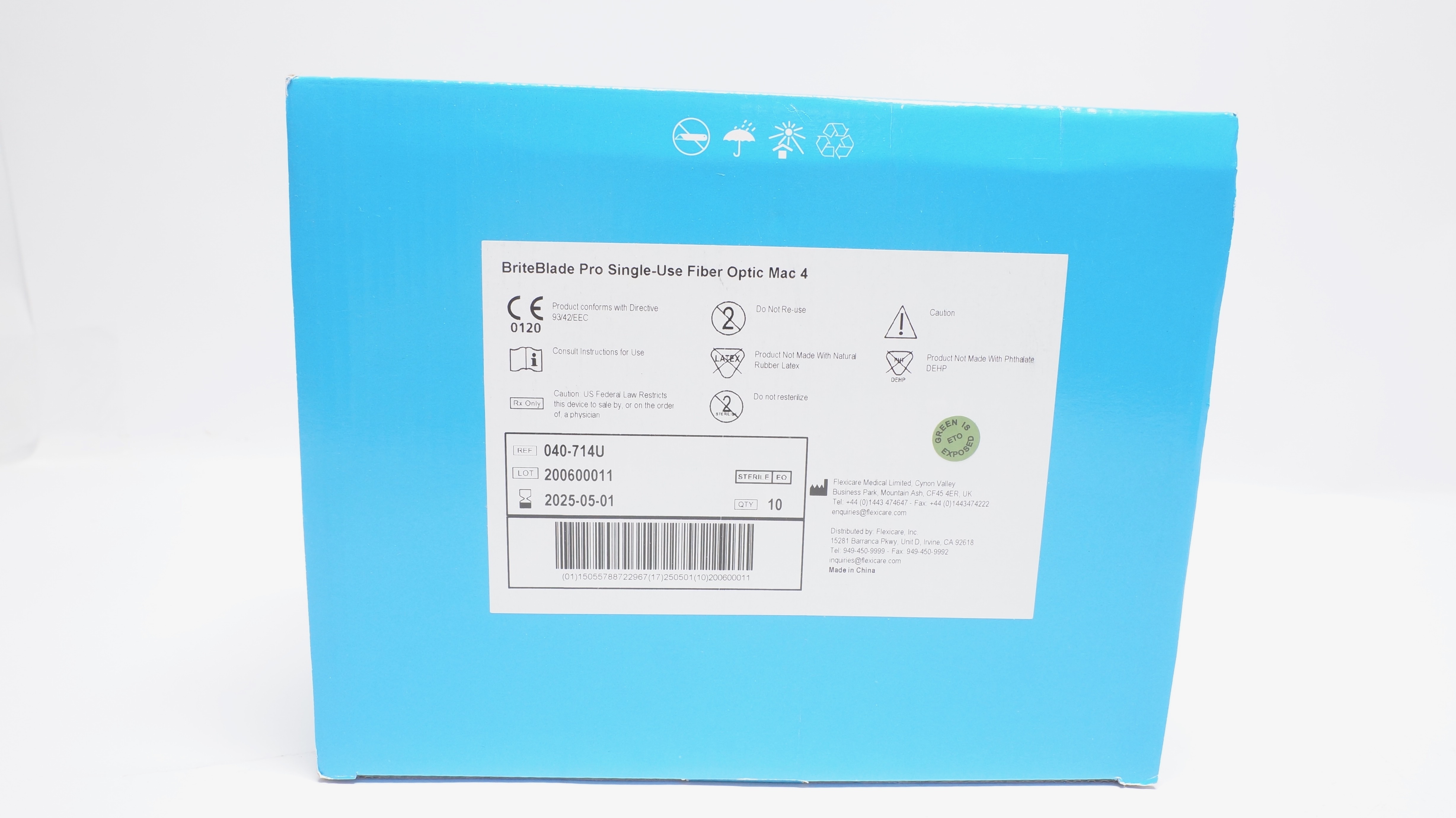 Flexicare 040-714U BriteBlade Pro Single-Use Fiber Optic Mac 4 - Box of 10 (x)