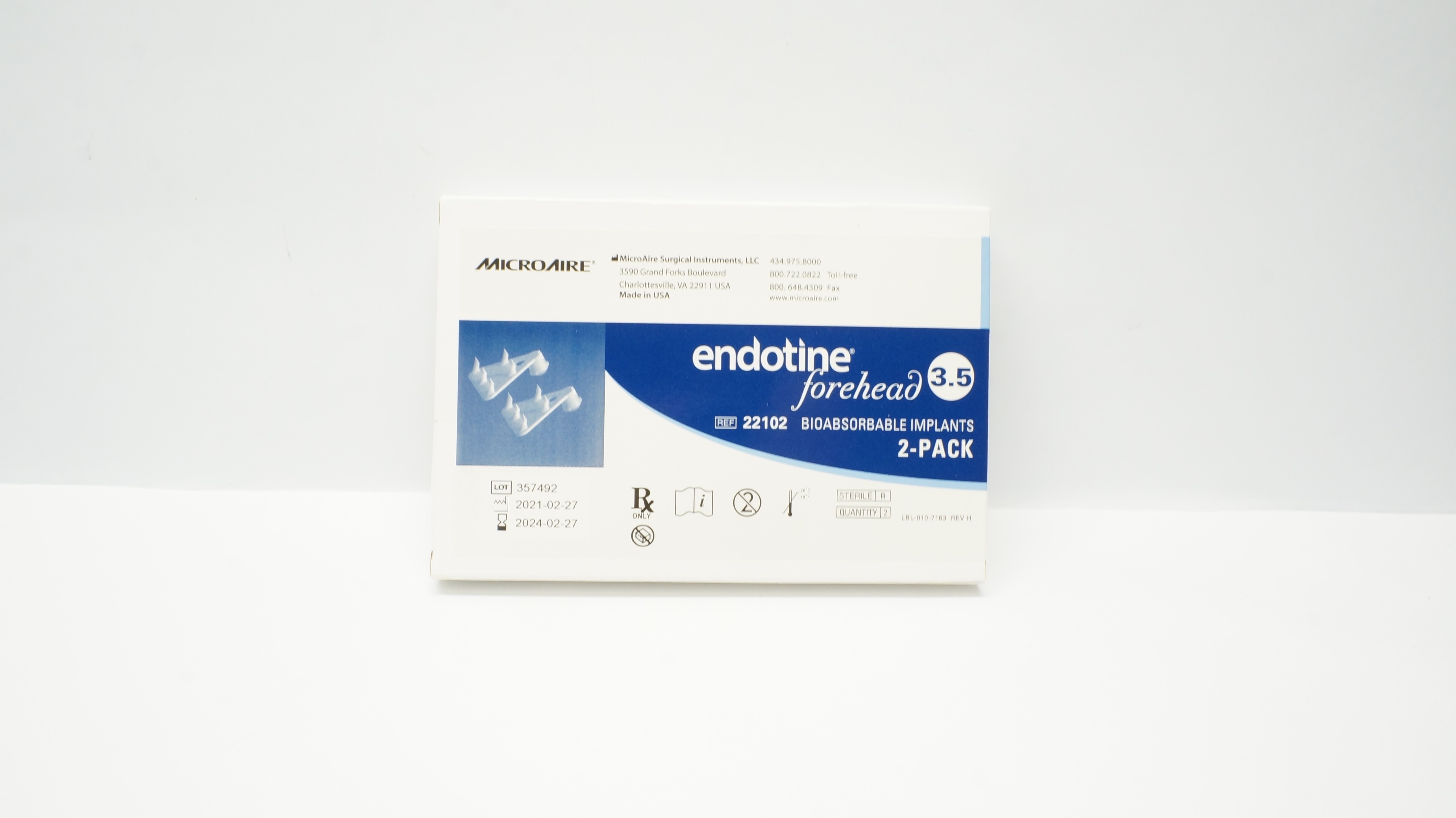 MicroAire 22102 Endotine Forehead 3.5 Bioabsorbable Implants (x) - Pack of 2