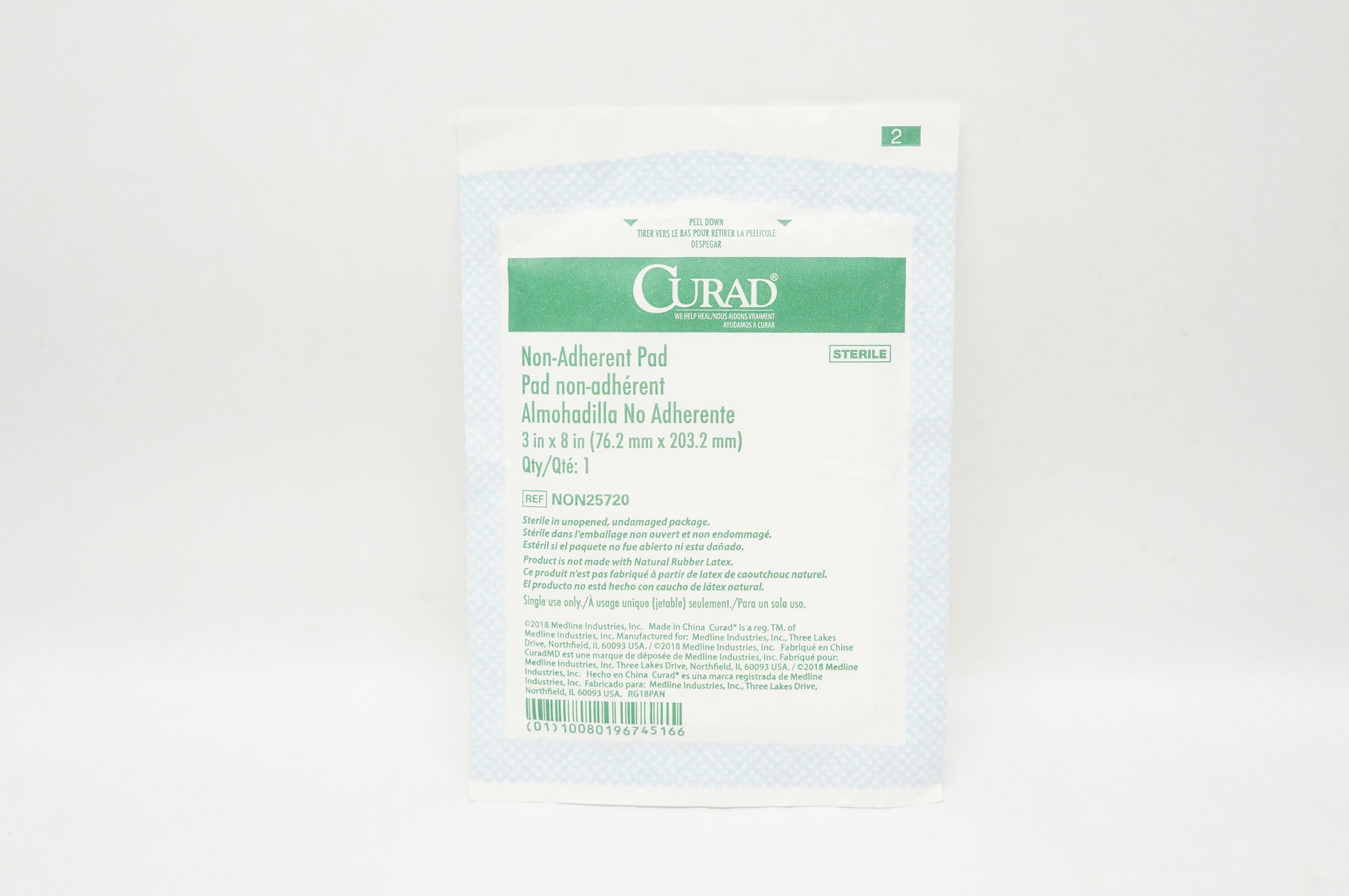 Medline NON25720 Curad Non-Adherent Pad 3inch x 8inch