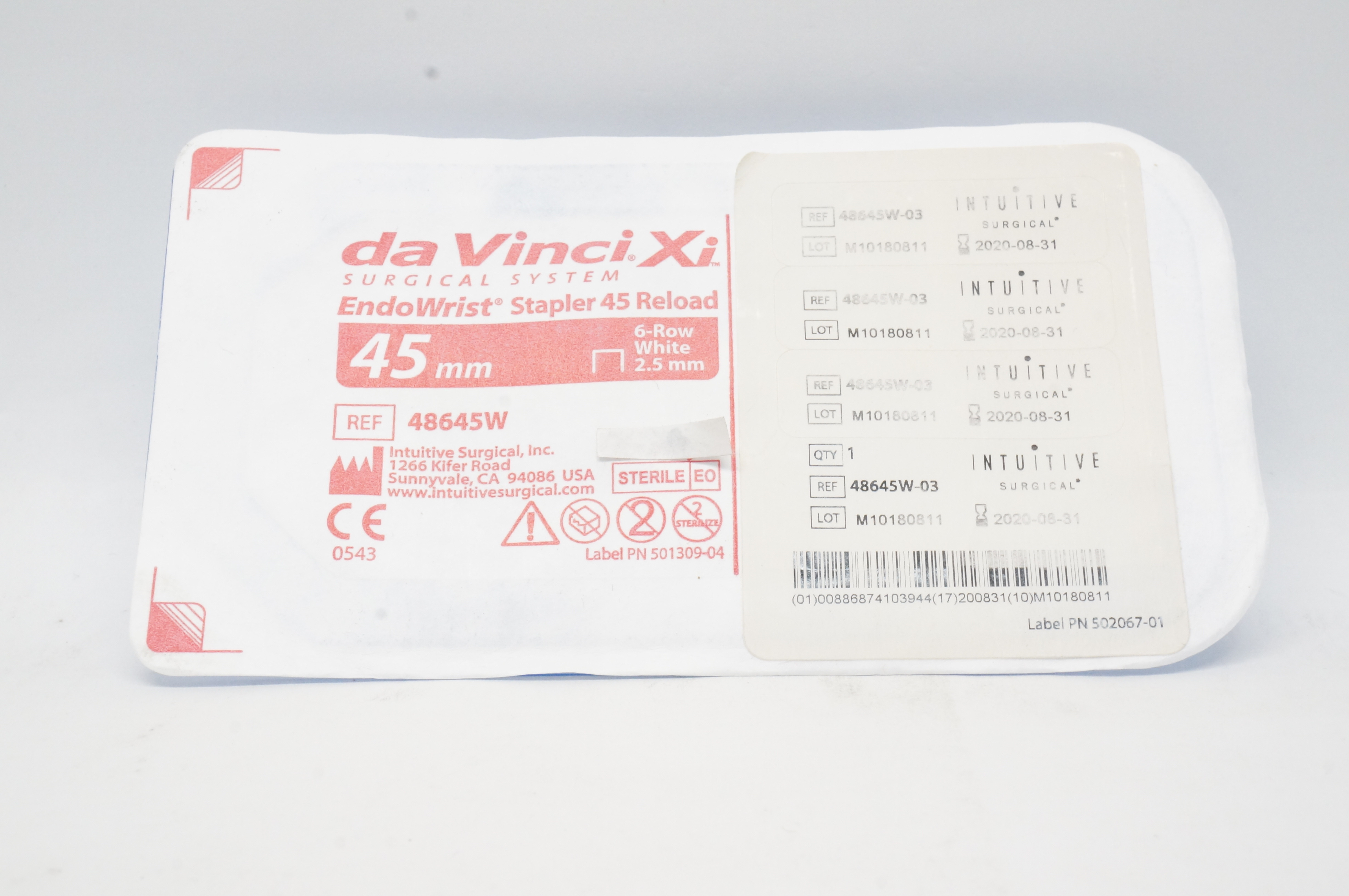 Da Vinci Xi 48645W EndoWrist Stapler 45 Reload 6-Row, White, 45mm (x)