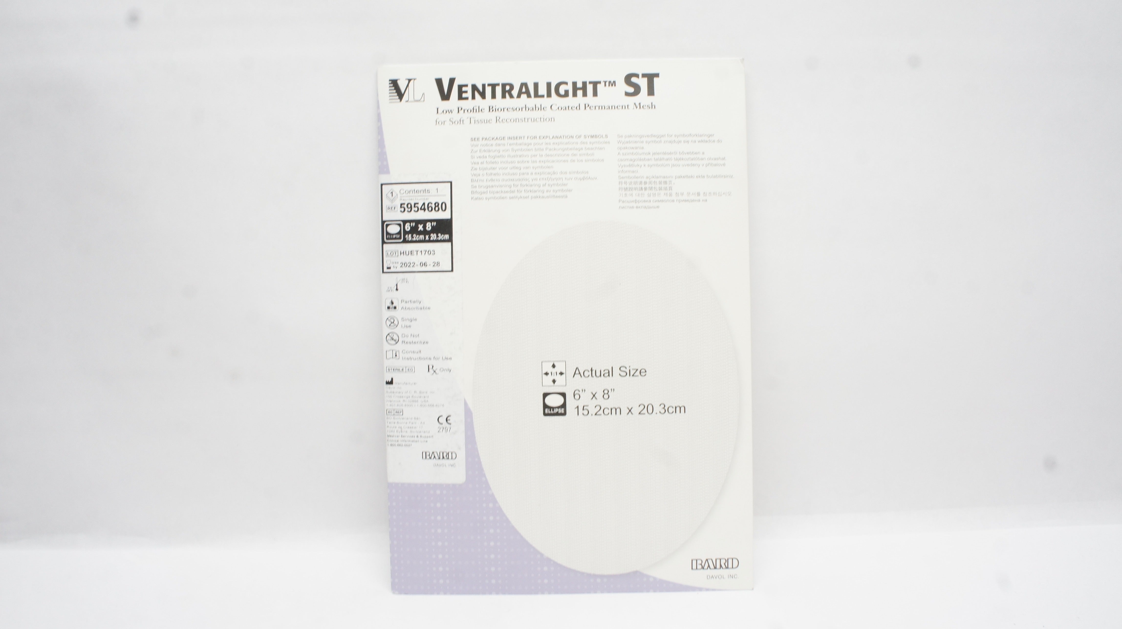 Bard 5954680 Ventralight ST Bioresorbable Coated Permanent Mesh 6 x ...