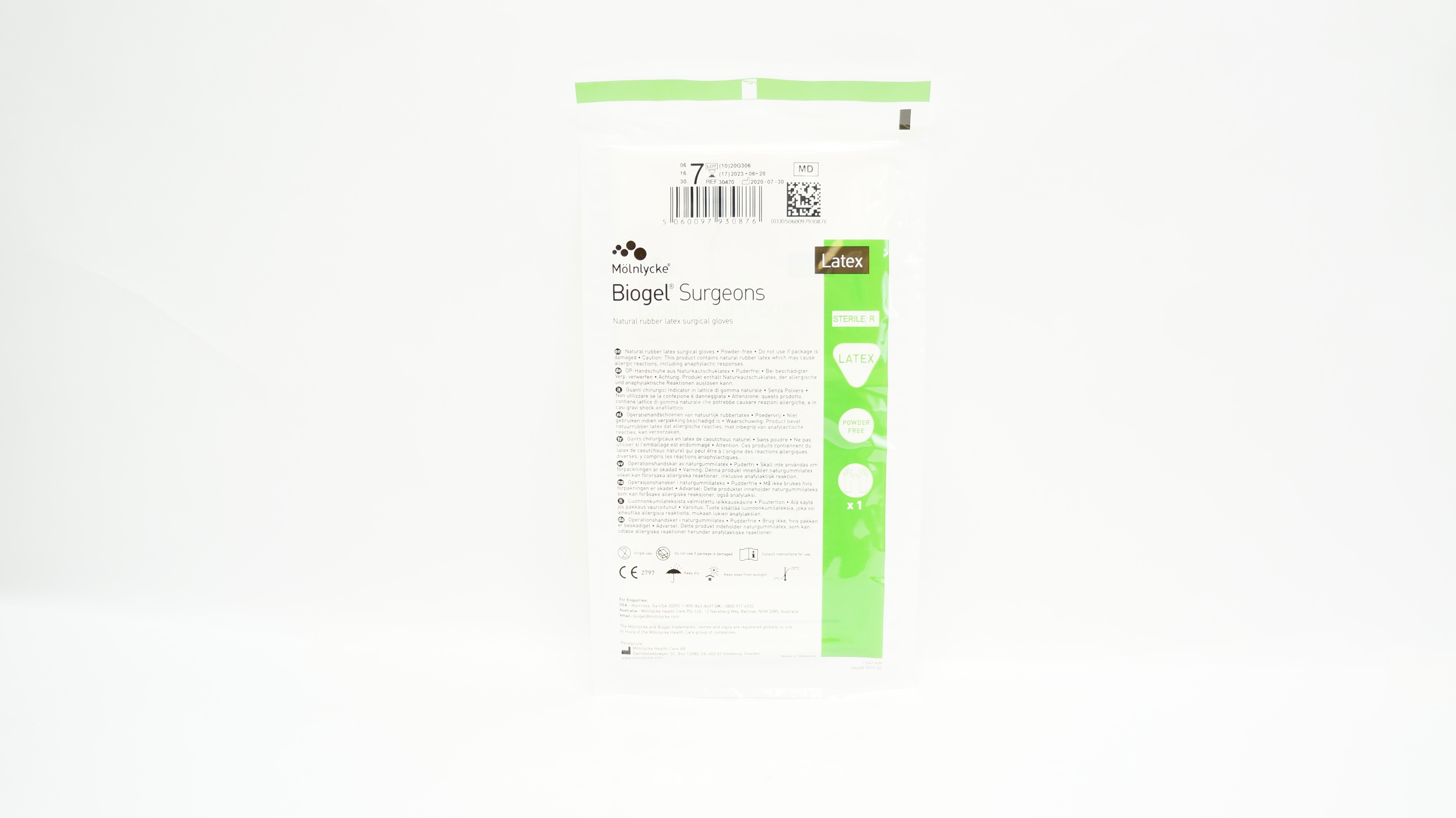 Molnlycke HealthCare 30470 Latex Biogel Surgeons Surgical Gloves, Size 7 (x)