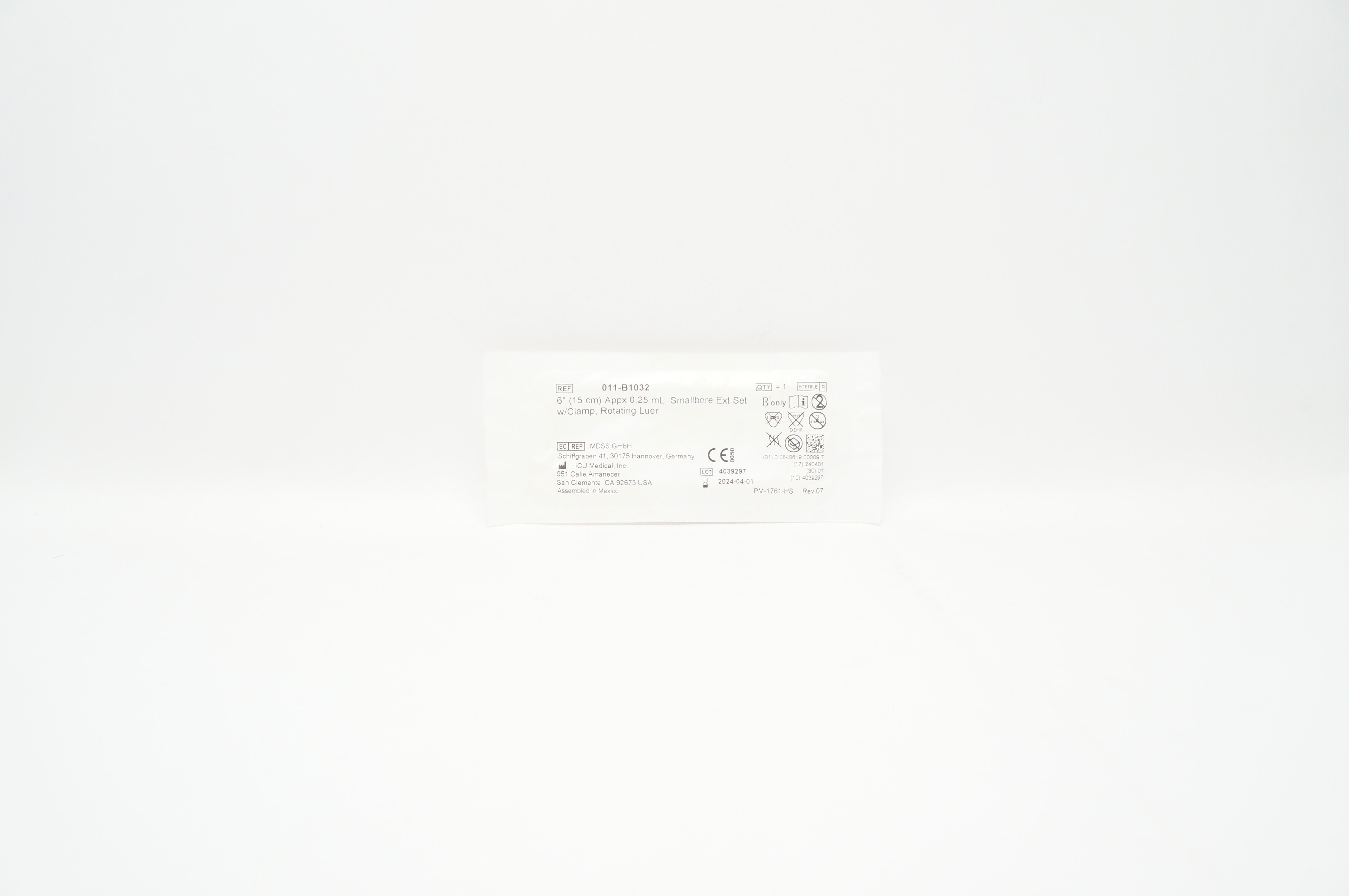 ICU Medical 011-B1032 Smallbore Extension Set 6 inch Appx. 0.25mL