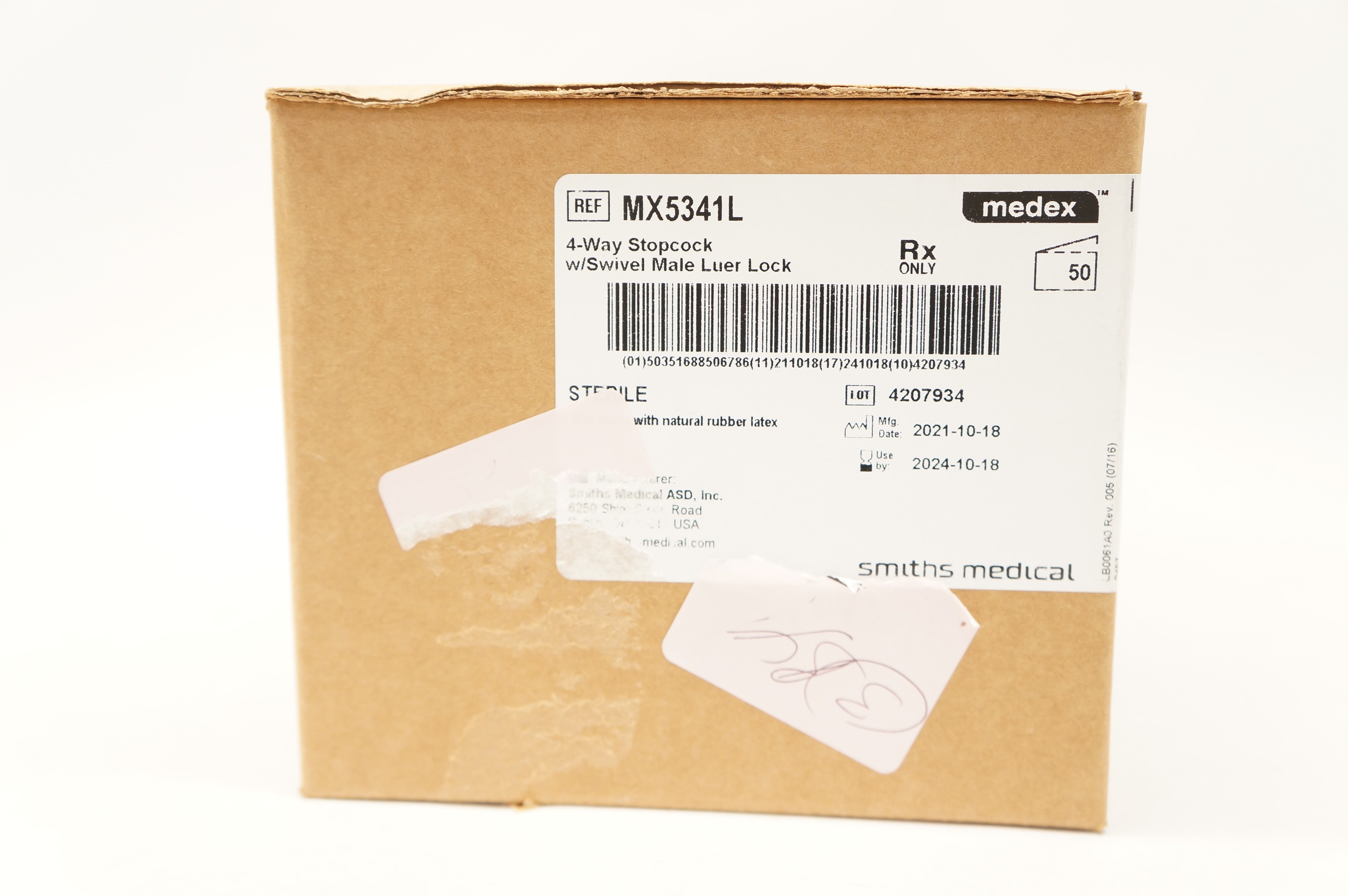 Smiths Medical MX5341L 4-Way Stopcock w/Swivel Male Luer Lock - Box of 50