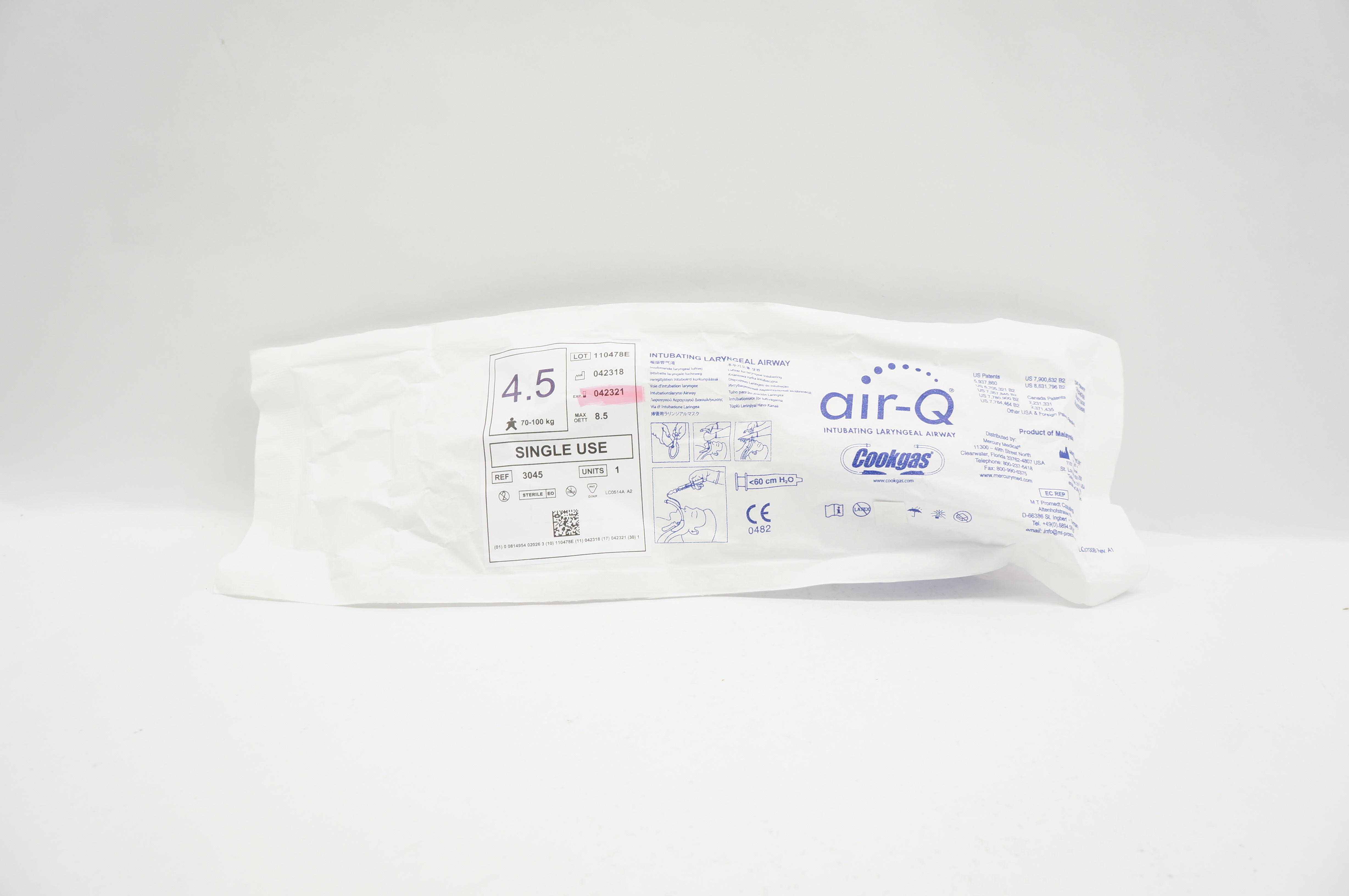 CookGas 3045 air-Q Disposable Intubating Laryngeal Airway Size 4.5 (x)