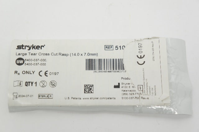 Stryker 5100-37-114 Large Tear Cross Cut Rasp 14.0mm x 7.0mm