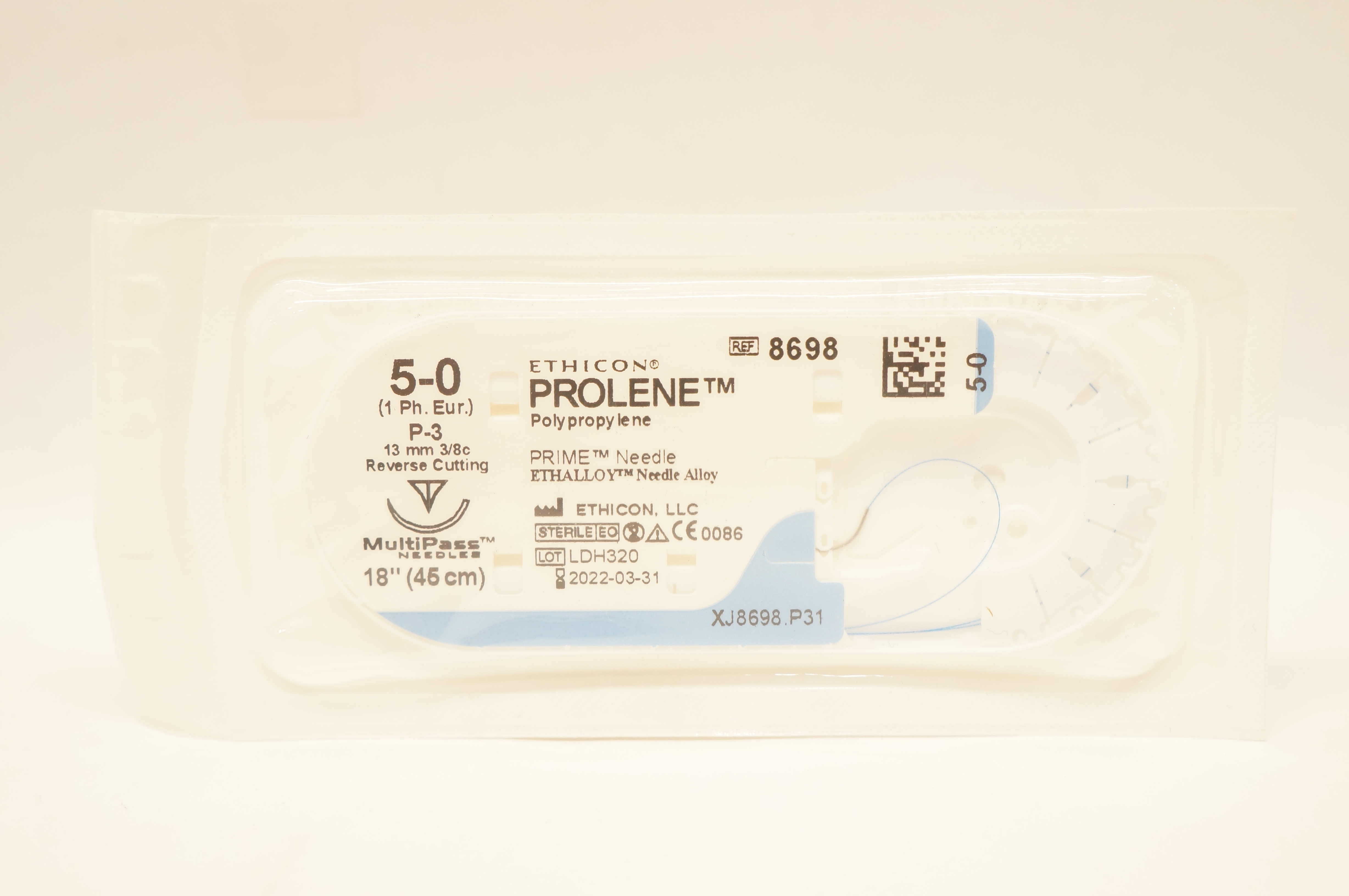Ethicon 8698 5-0 PROLENE Polypropylene Stre P-3 13mm 3/8c Reverse Cutting 18inch