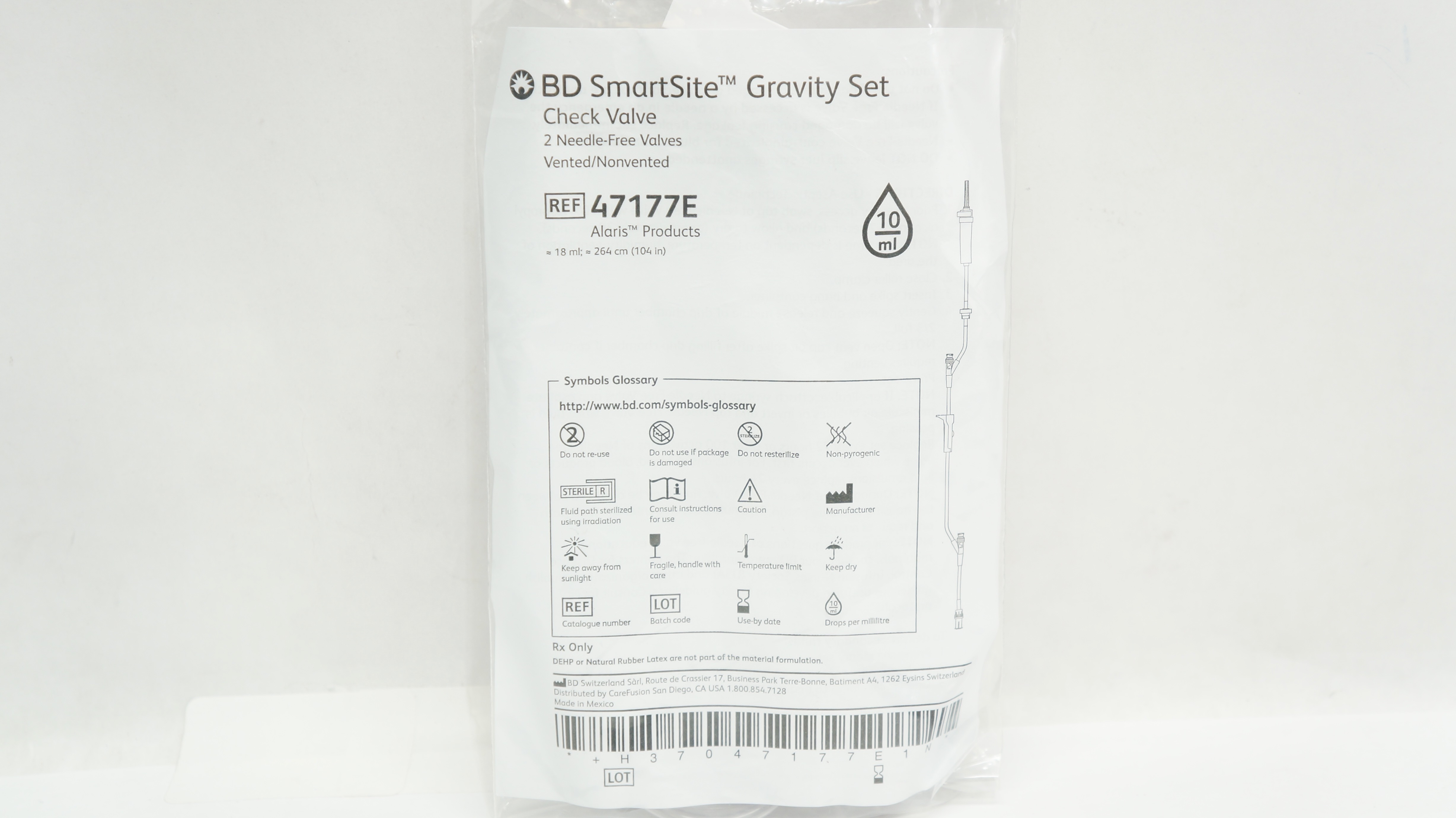 BD 47177E Alaris SmartSite Gravity Set 18ml x 104inch 10Drops/mL