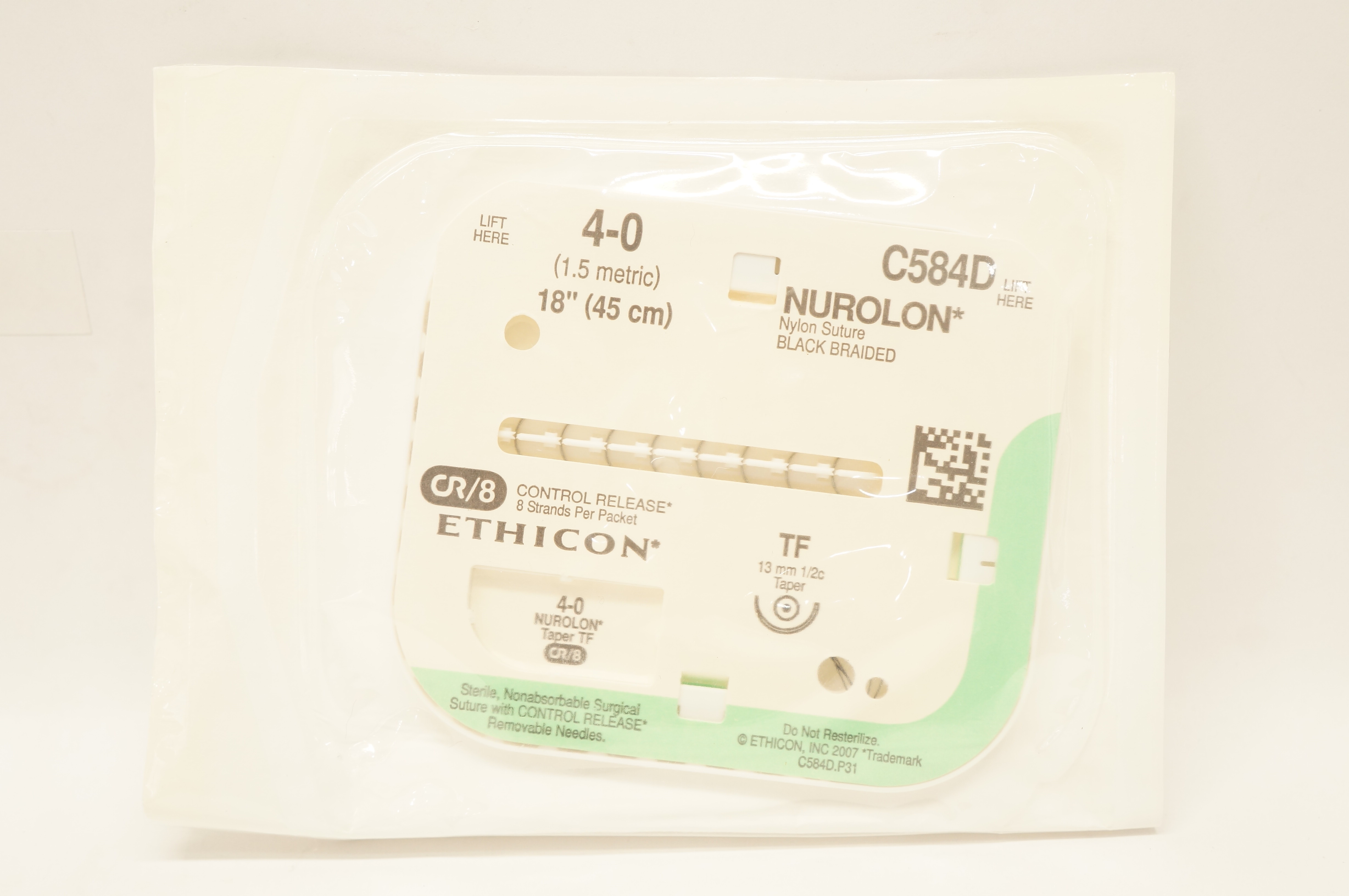 Ethicon C584D 4-0 Nurolon Nylon Stre TF 13mm 1/2c Taper 18 inch CR/8