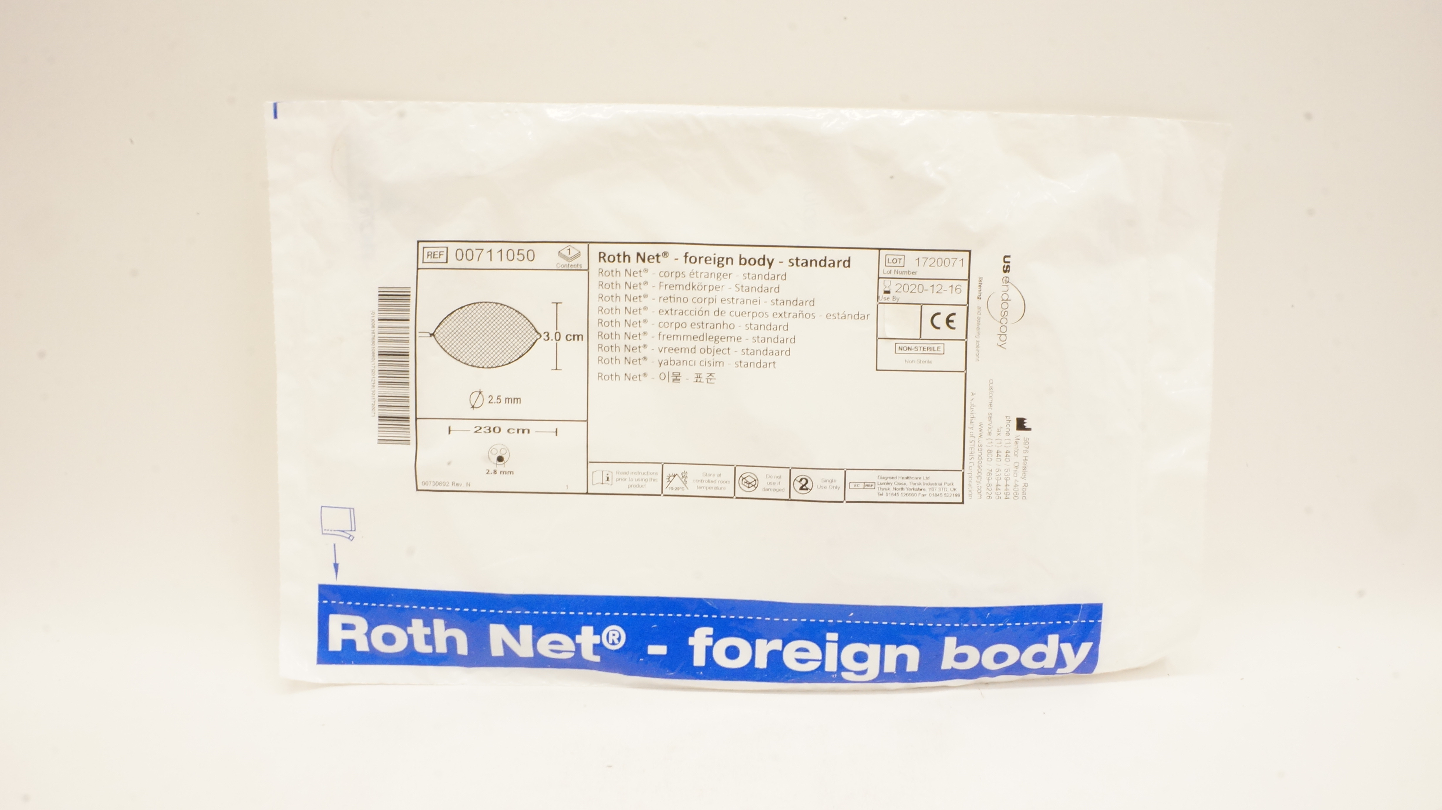 US Endoscopy 00711050 Roth Net Foreign Body Standard 3.0mm x 2.5cm x 230cm (x)