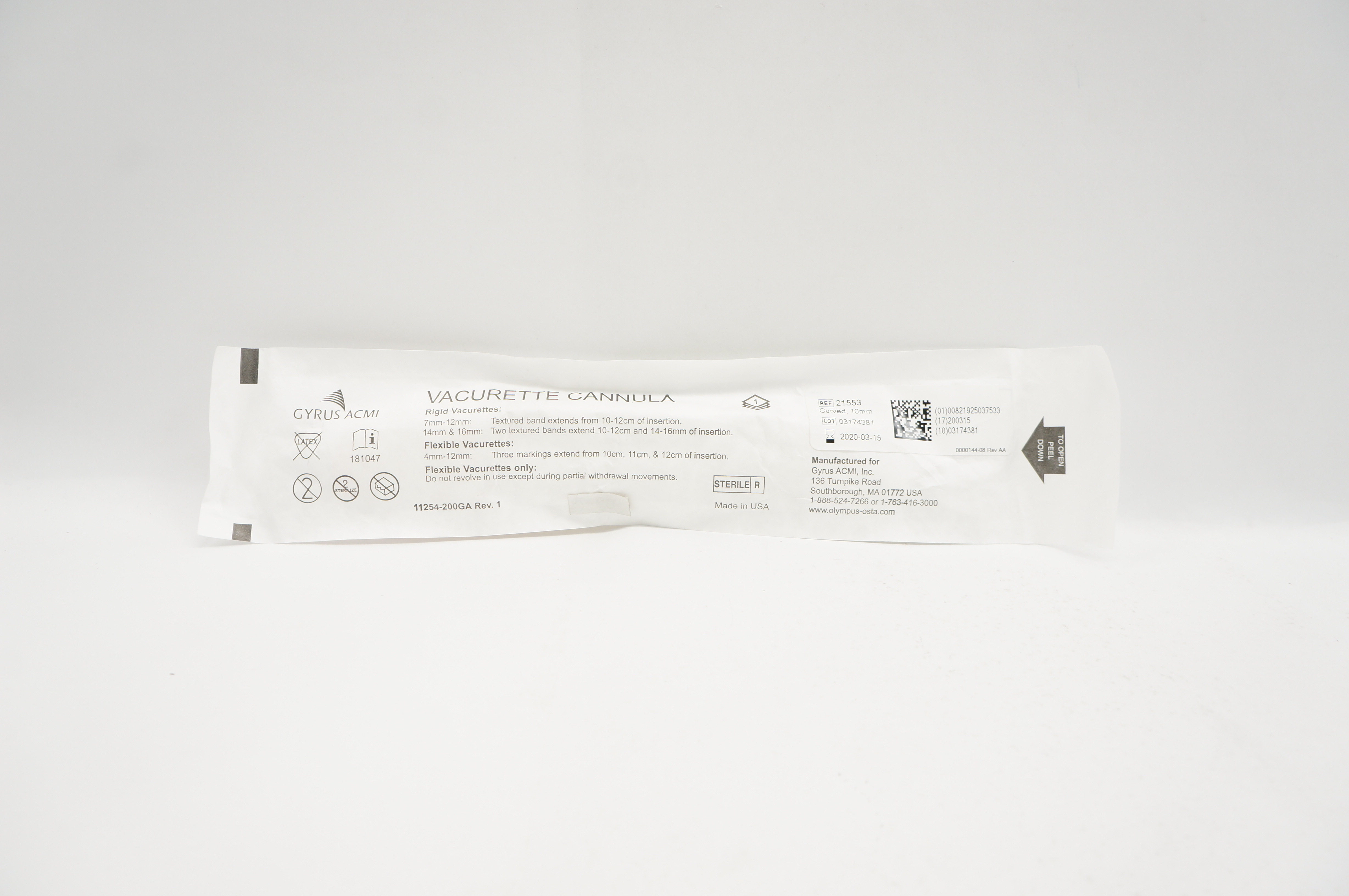 Gyrus ACMI 21553 Vacurette Cannula Curved 10mm (x)