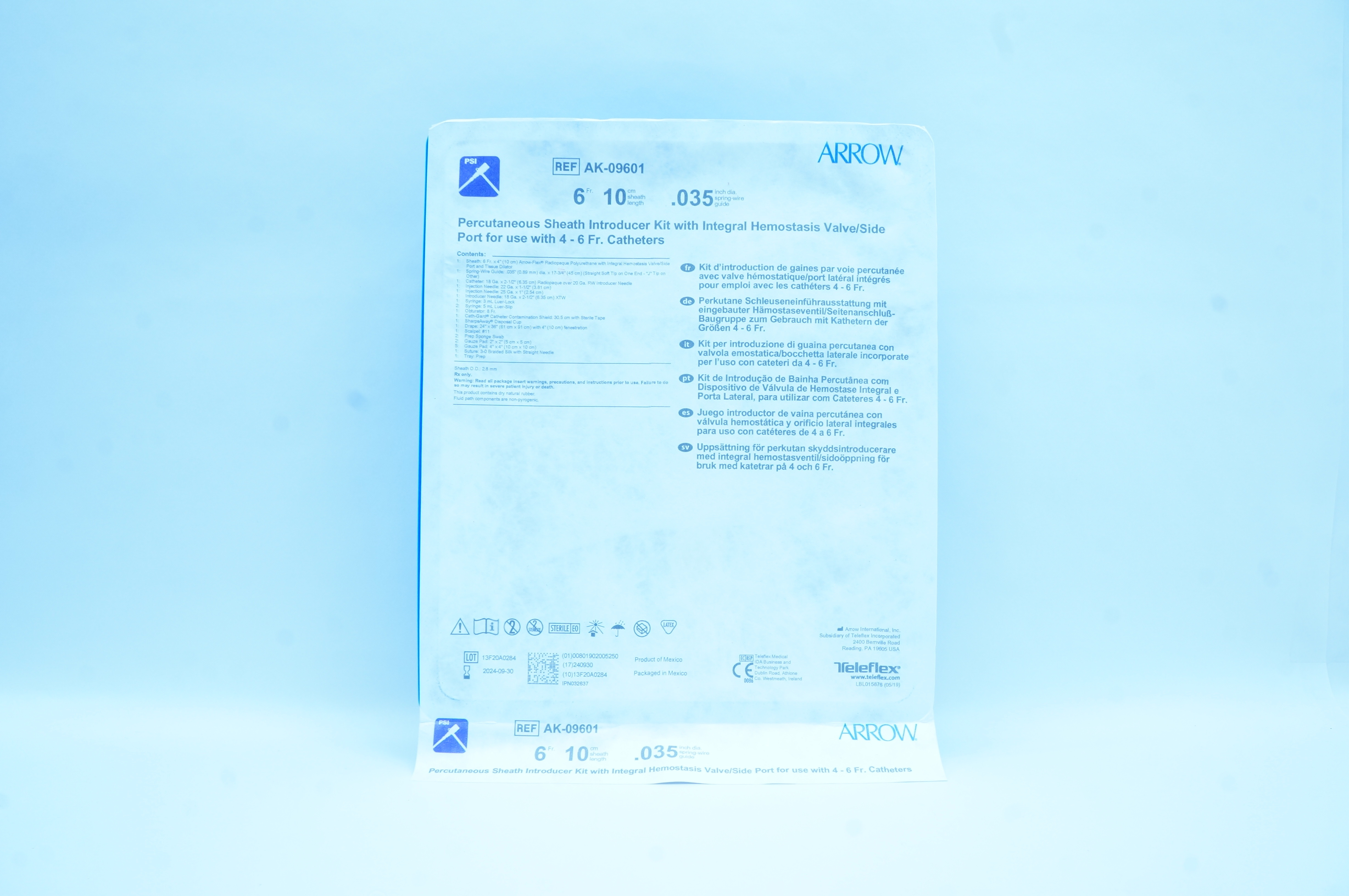 Arrow AK-09601 Percutaneous Sheath Introducer Kit 6Fr. x 10cm x 0.035inch