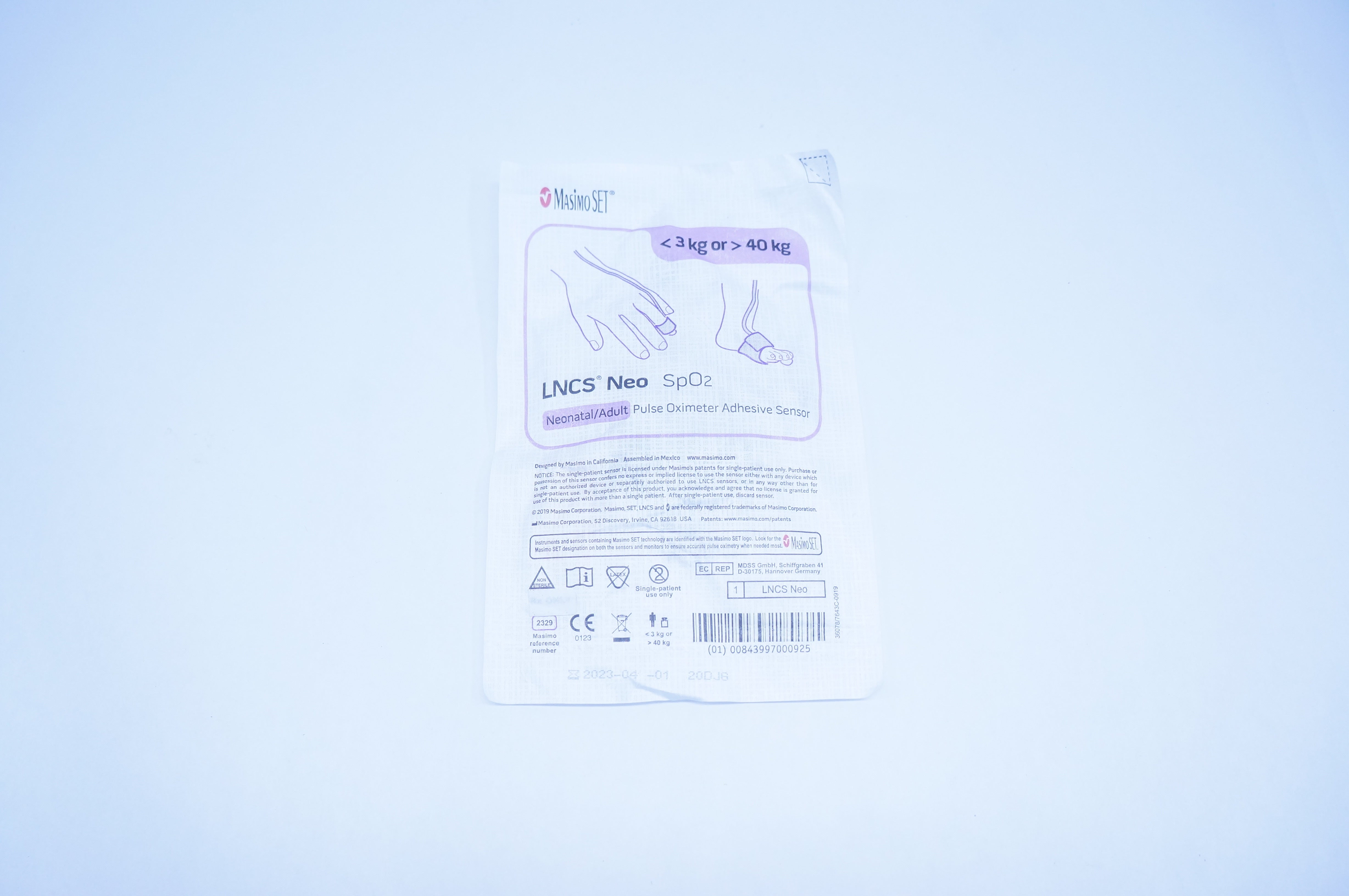 Masimo Set 2329 LNCS Neo SpO2 Neonatal/Adult Pulse Oximeter Adhesive Sensor <3kg or >40kg