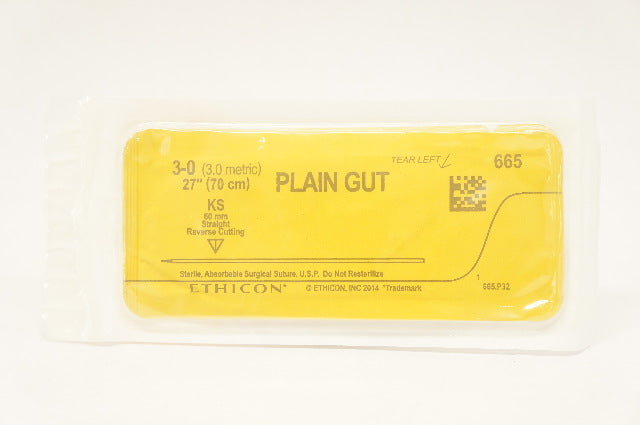 Ethicon 665 3-0 PLAIN GUT, KS, 60mm Straight Reverse Cutting, 27inch (x)