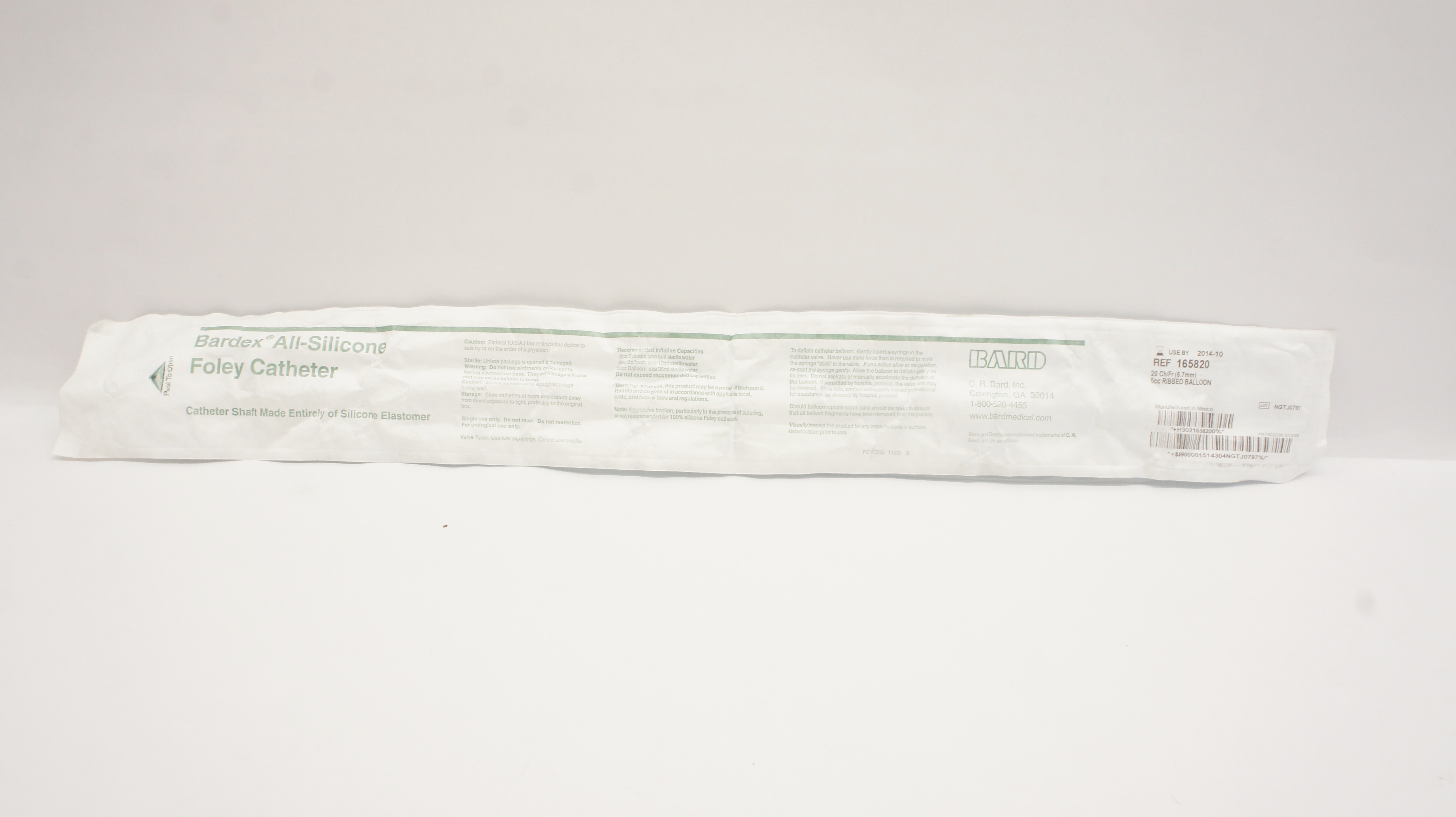 Bard 165820 All-Silicone Foley Cath. 20Ch/Fr 5cc Ribbed Balloon (x)
