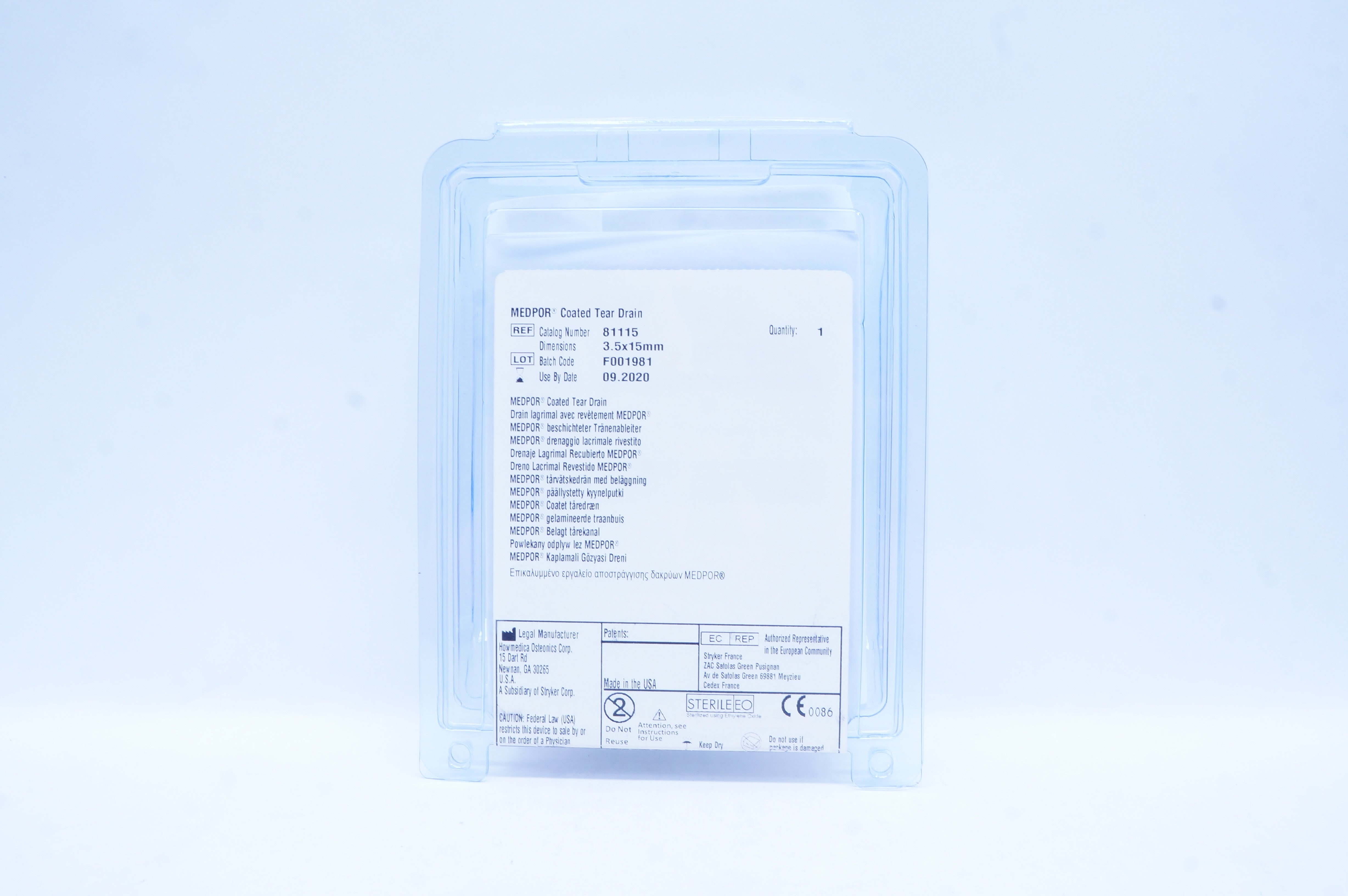 Stryker 81115 Medpor Coated Tear Drain 3.5mm x 15mm (x)