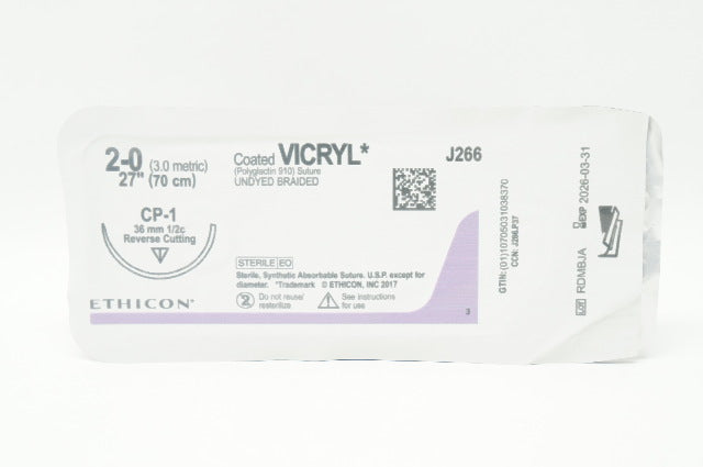 Ethicon J266 2-0 Coated VICRYL Stre CP-1 36mm 1/2c Reverse Cutting, 27inch