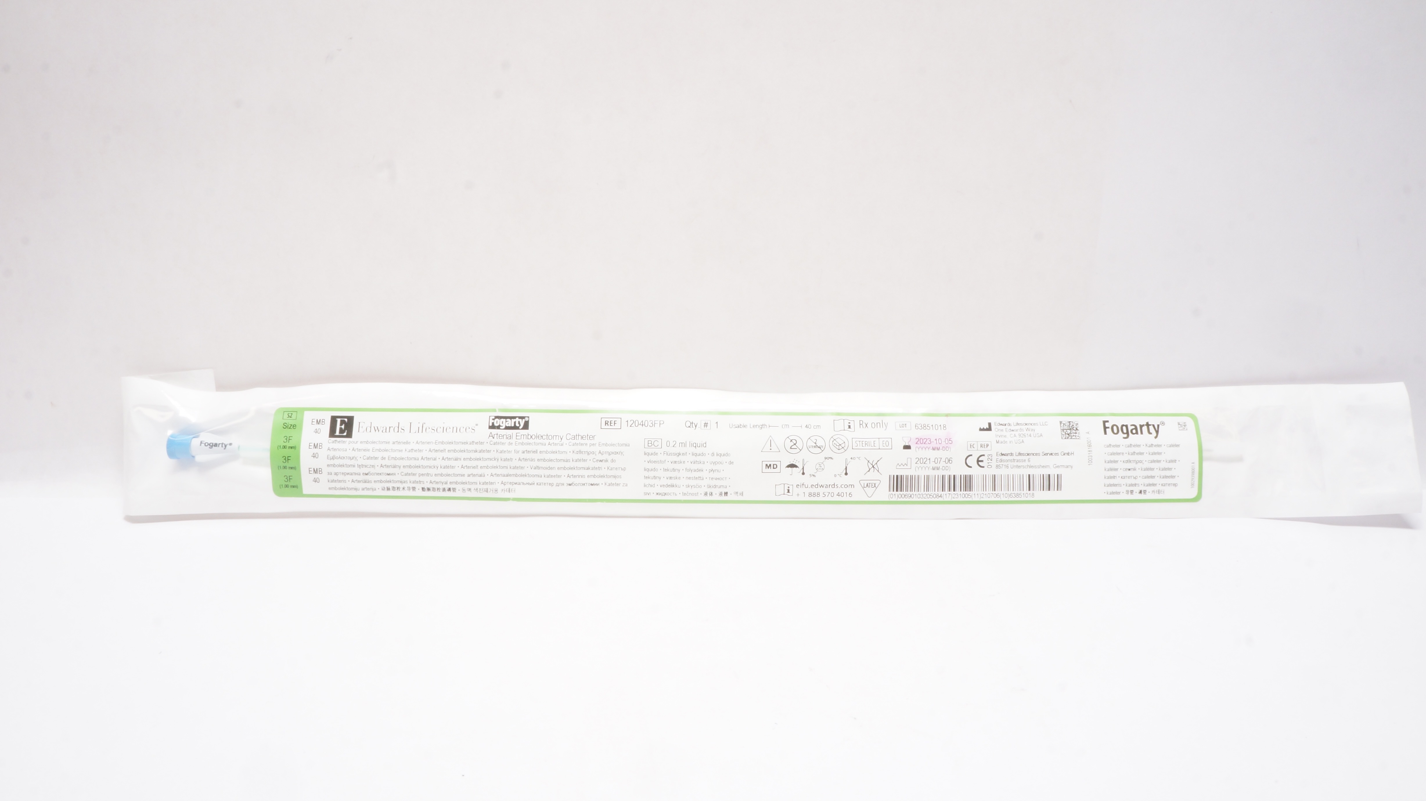 Edwards Lifesciences 120403FP Fogarty Arterial Embolectomy Cath. 3F x 40cm
