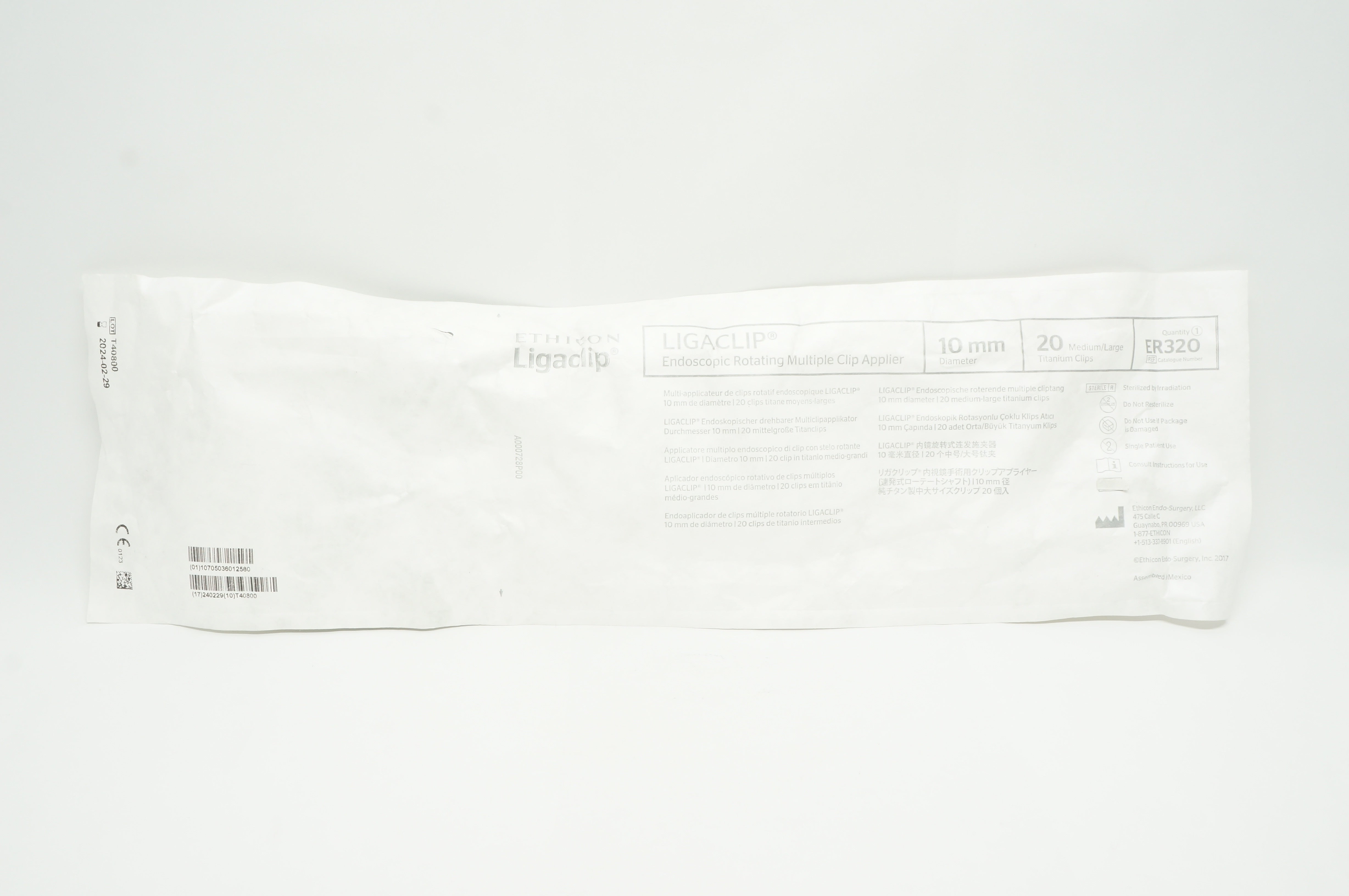 Ethicon ER320 LIGACLIP Endoscopic Rotating Multiple Clip Applier 10 mm