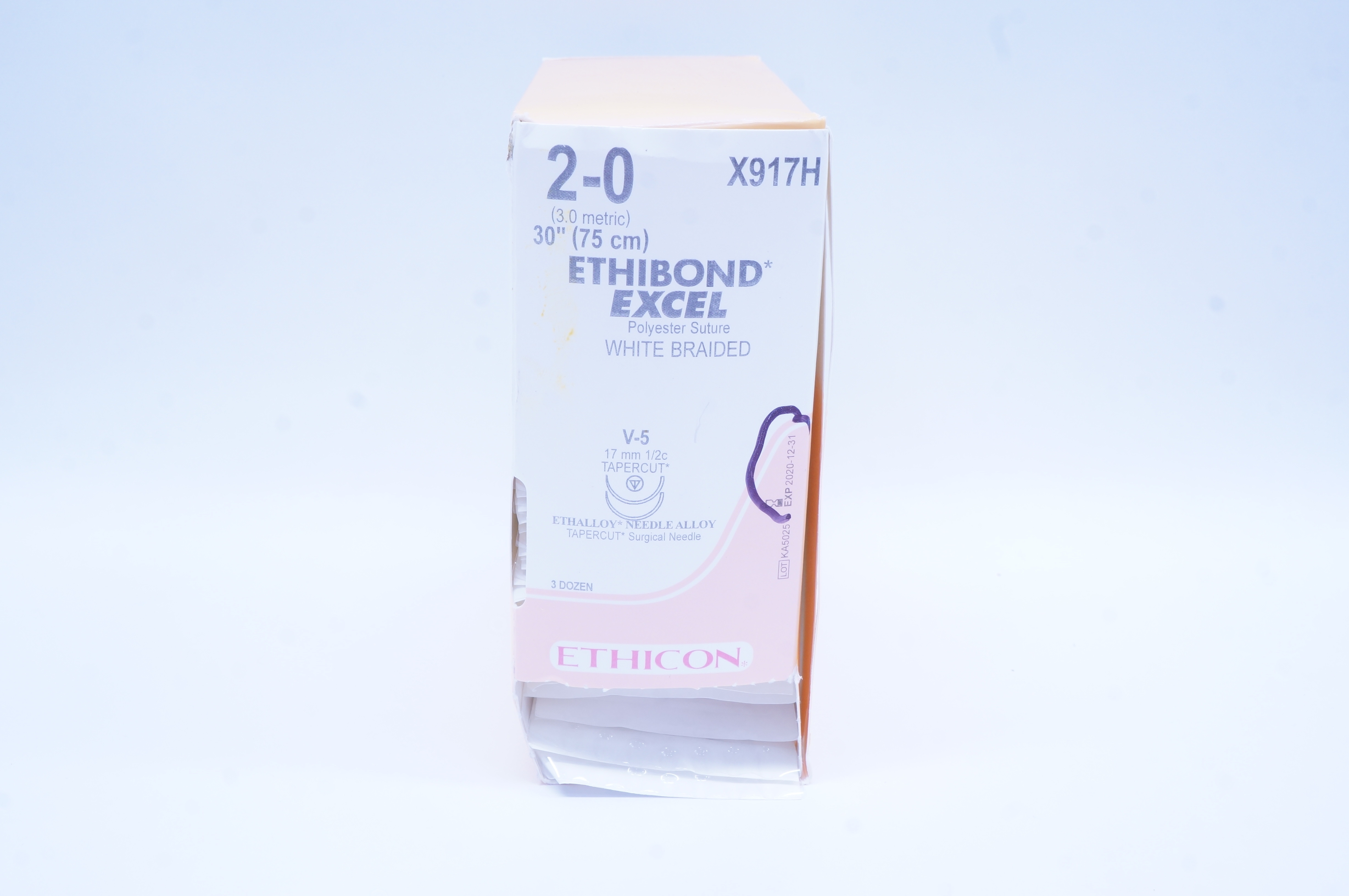 Ethicon X917H 2-0 Ethibond Excel V-5 17mm 1/2c Tapercut 30 inch (x) - Box of 36