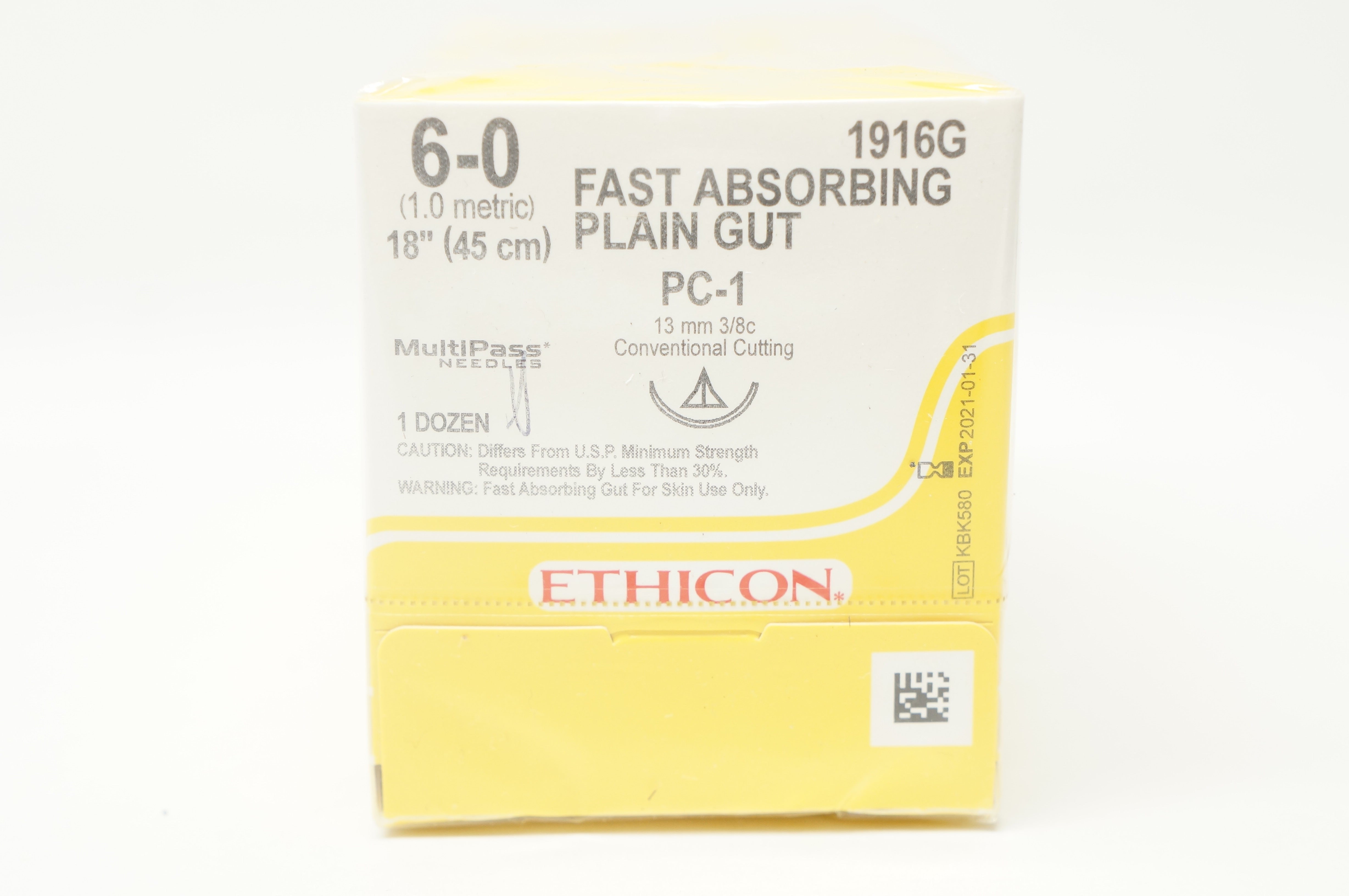 Ethicon 1916G 6-0 FAST ABSORBING PLAIN GUT PC-1 13mm 3/8c 18inch - Box of 12 (x)