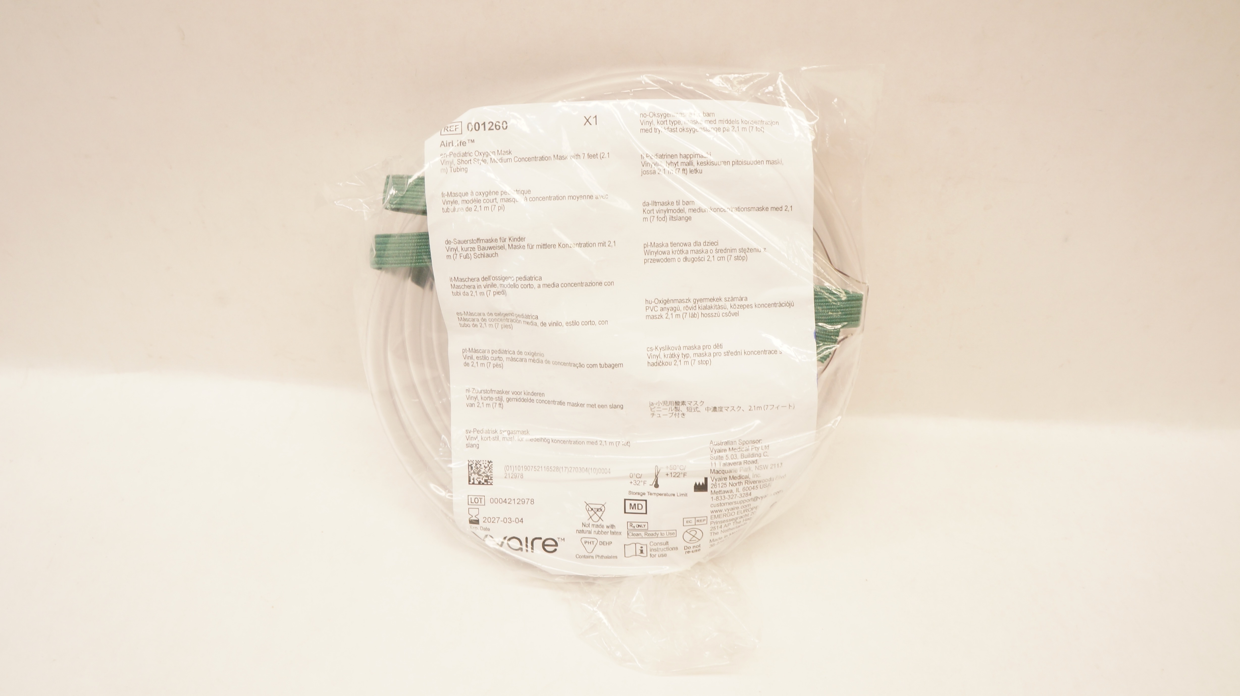 Vyaire 001260 AirLife Pediatric Oxygen Mask Vinyl Short Style
