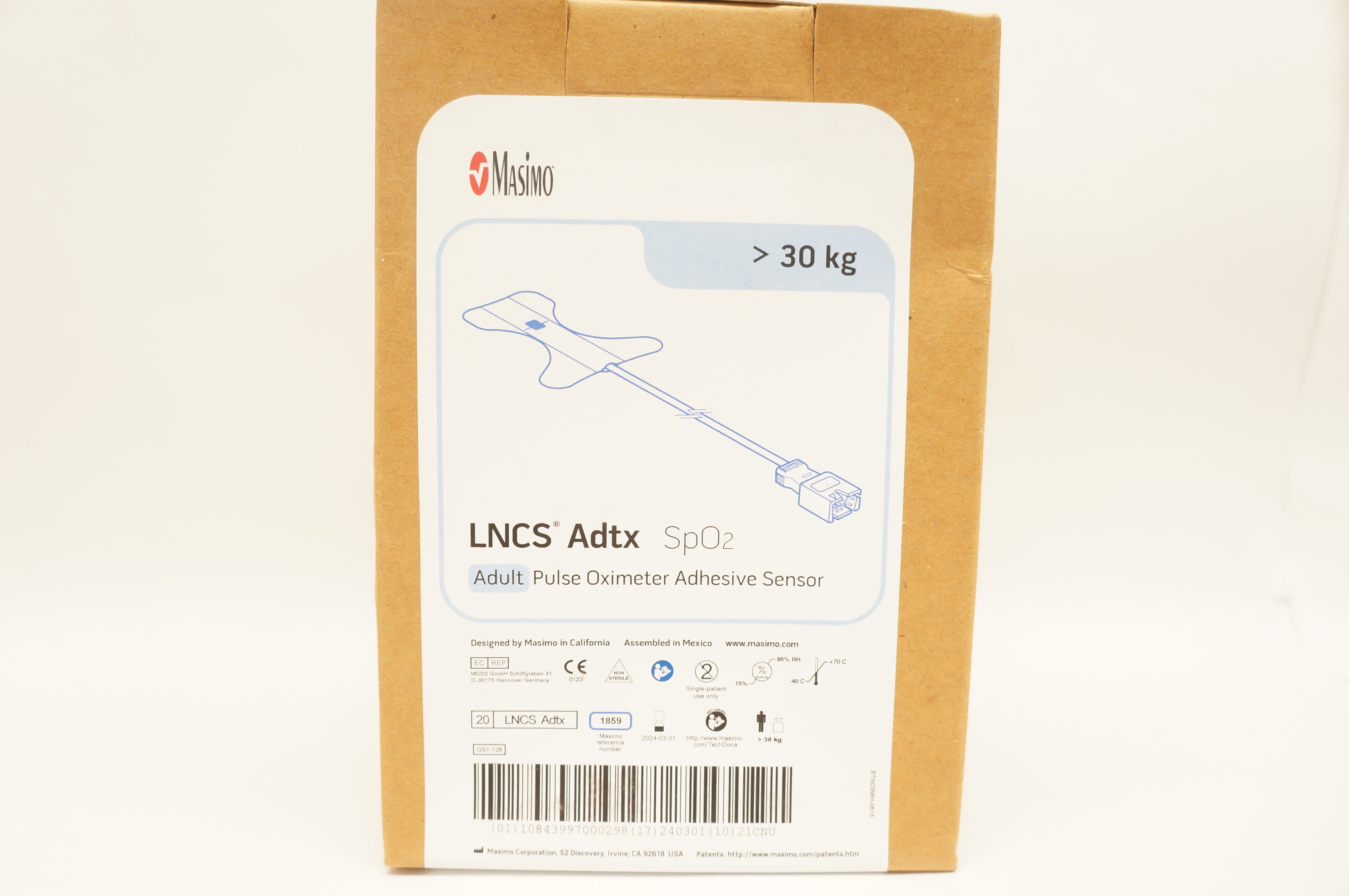 Masimo 1859 LNCS Adtx SpO2 Adult Pulse Oximeter Adhesive Sensor - Box of 20