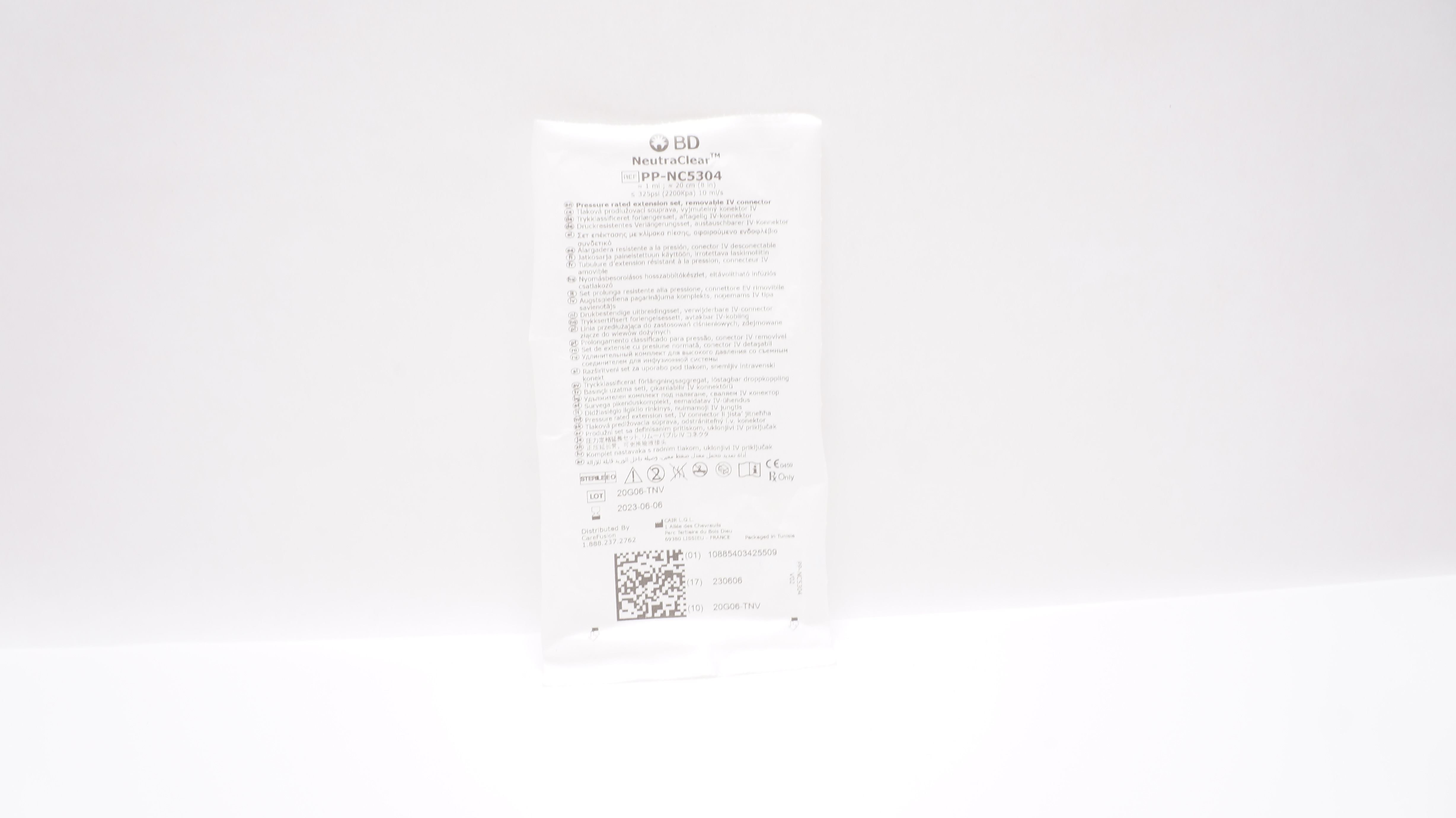 BD PPNC5304 CareFusion NeutraClear Pressure Rated Extension Set 8In x